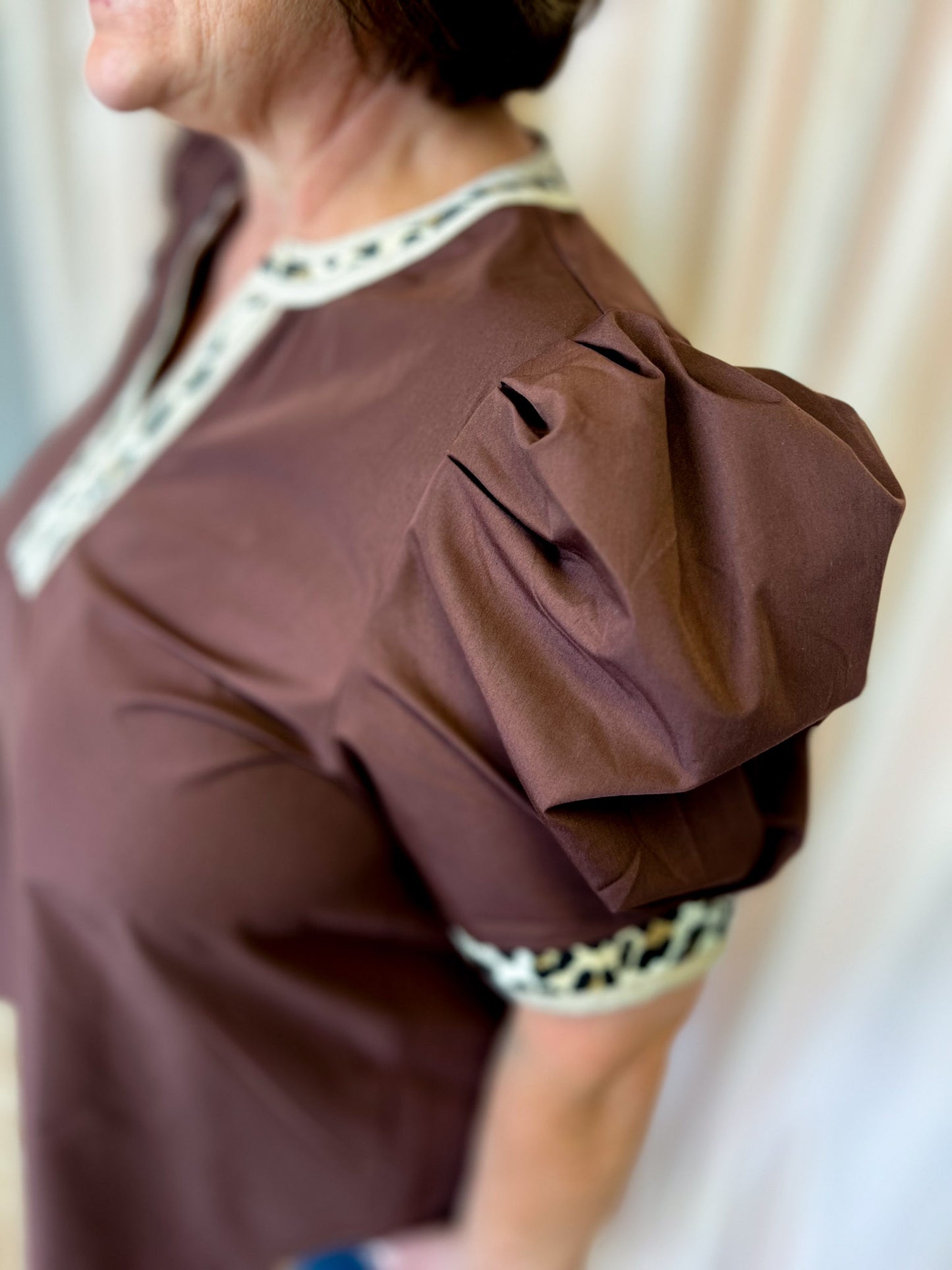 Autumn Safari Curvy Brown Leopard Trim Top