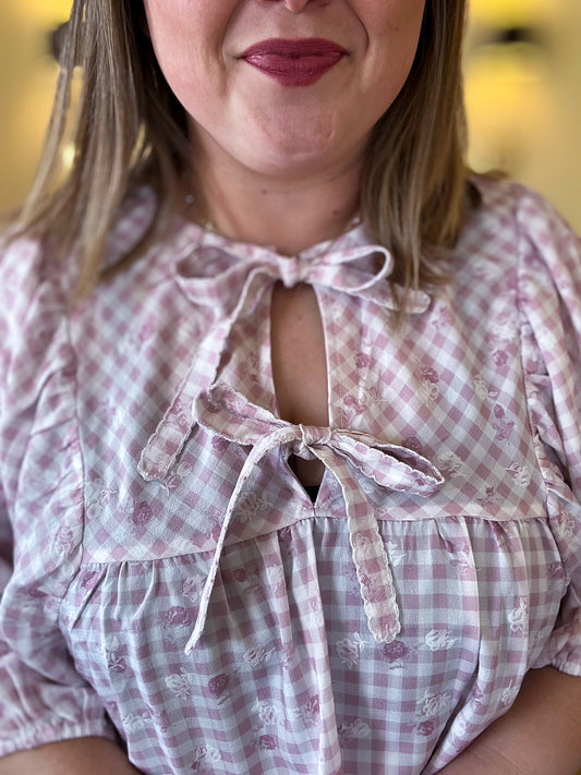 Blush Blossom Plus-Size Gingham Top