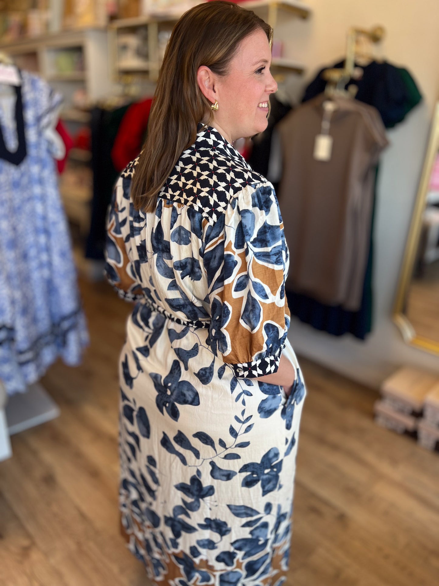 Bold Botanicals Navy Abstract Midi Dress