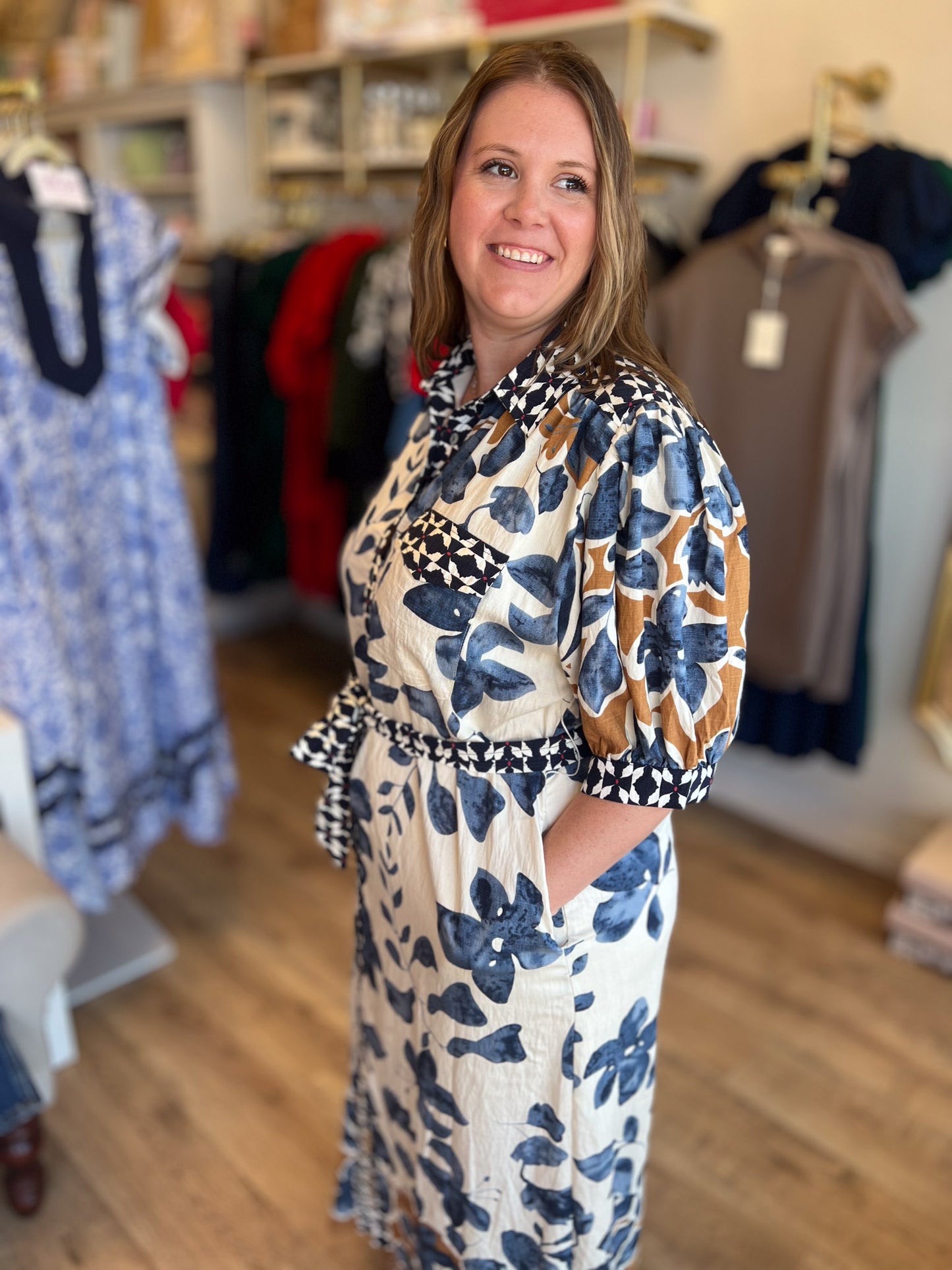 Bold Botanicals Navy Abstract Midi Dress