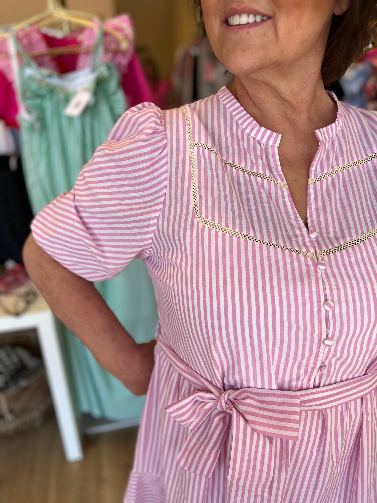 "Blushing Beauty" Curvy Pink Stripe Dress