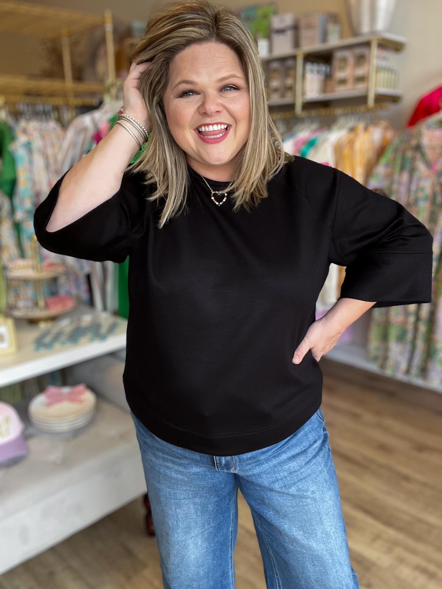 Call Me Casual Curvy Black Drop Shoulder Top