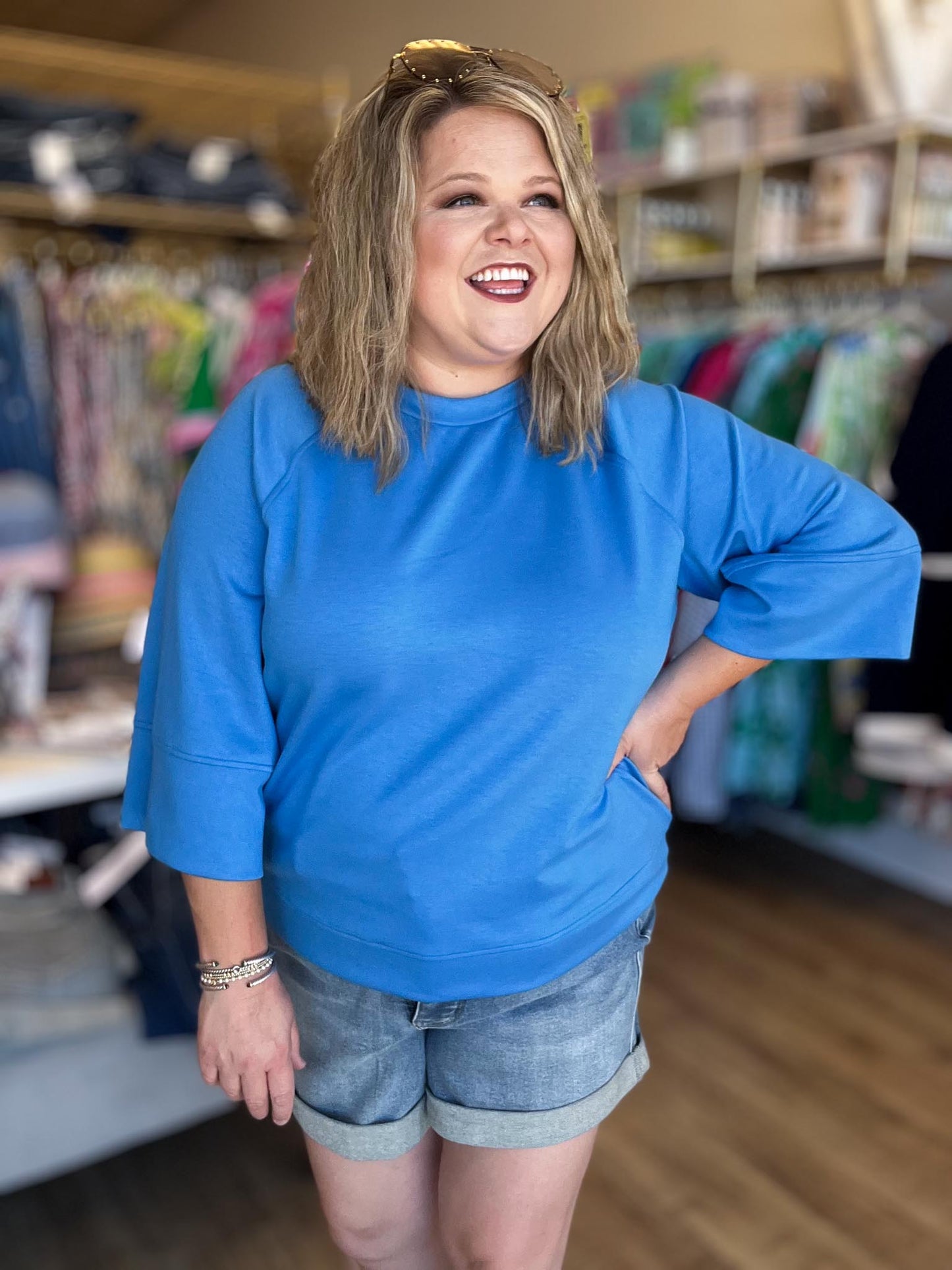 Call Me Casual Curvy Blue Drop Shoulder Top