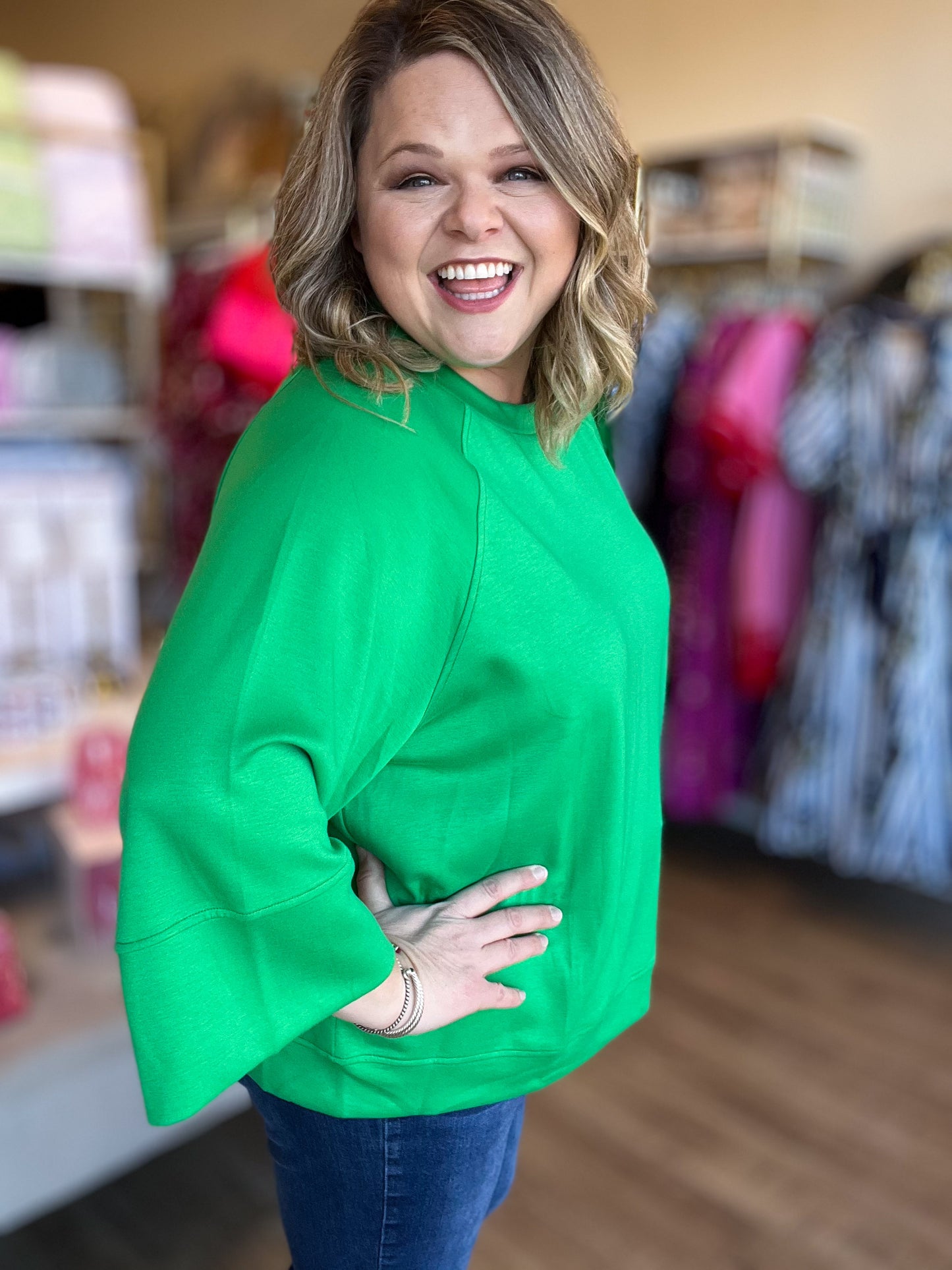 Call Me Casual Curvy Green Drop Shoulder Top