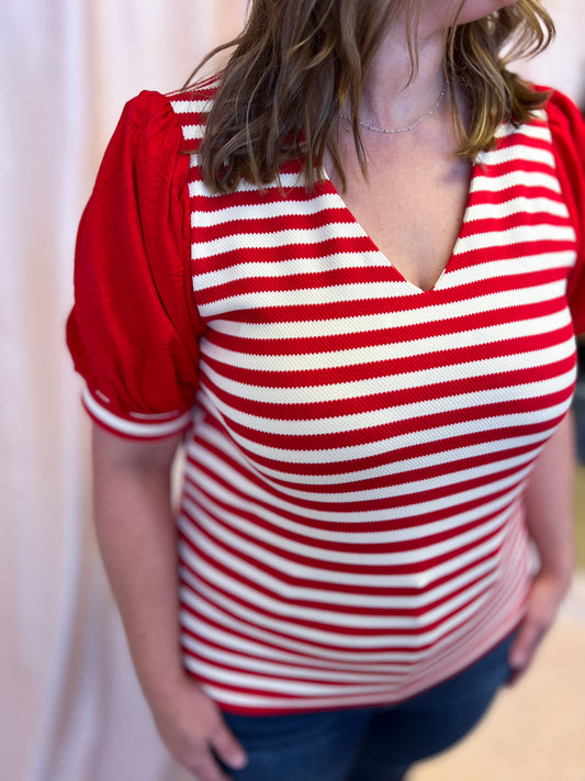 Call the Shots Curvy Red & White Stripe Top