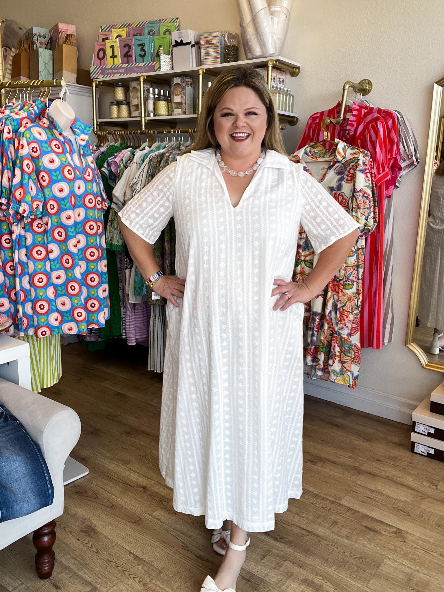 Catalina Chic Plus-Size White Eyelet Maxi Dress 1X