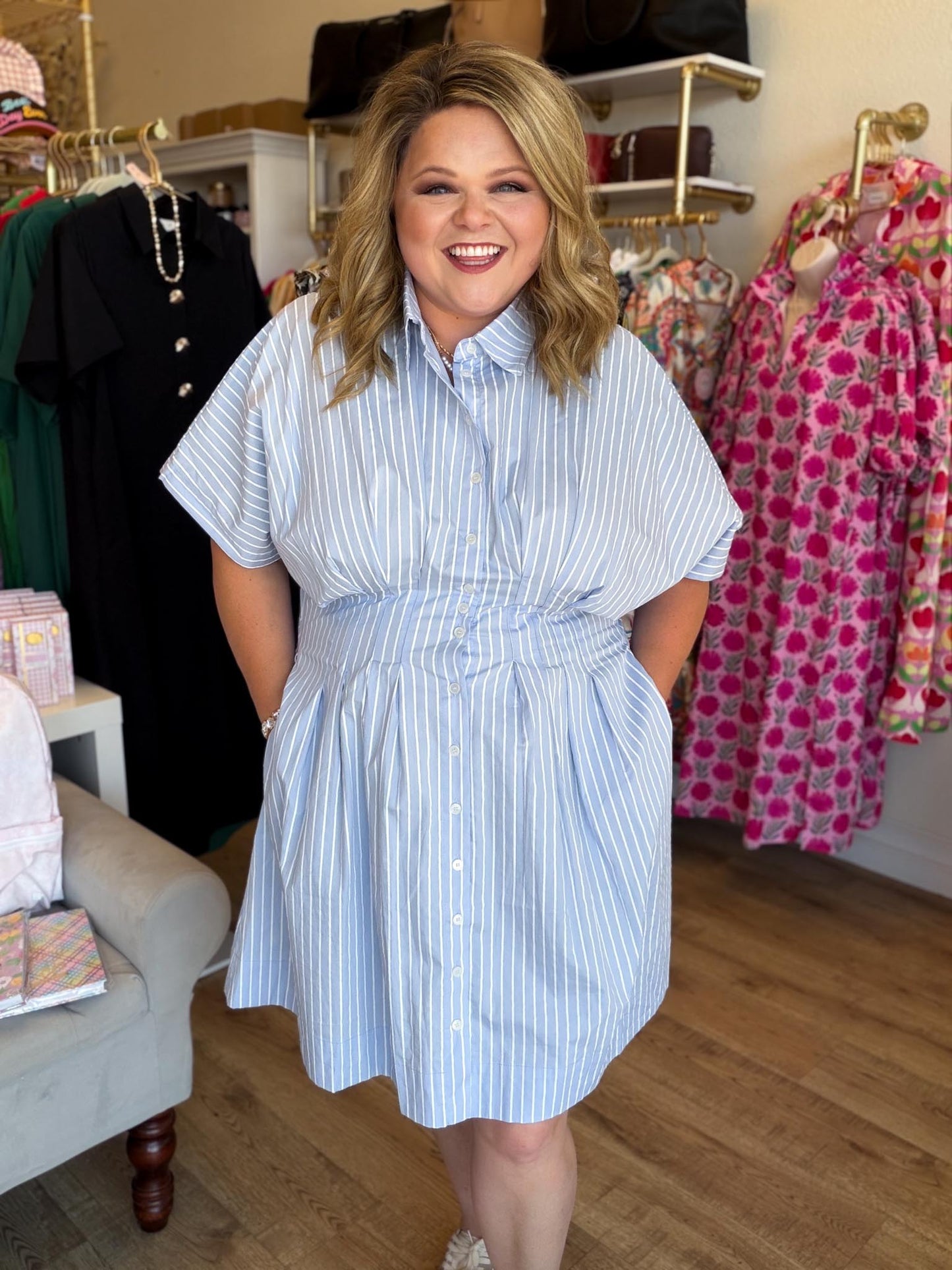 Chasing Sunshine Plus-Size Blue & White Striped Mini Dress