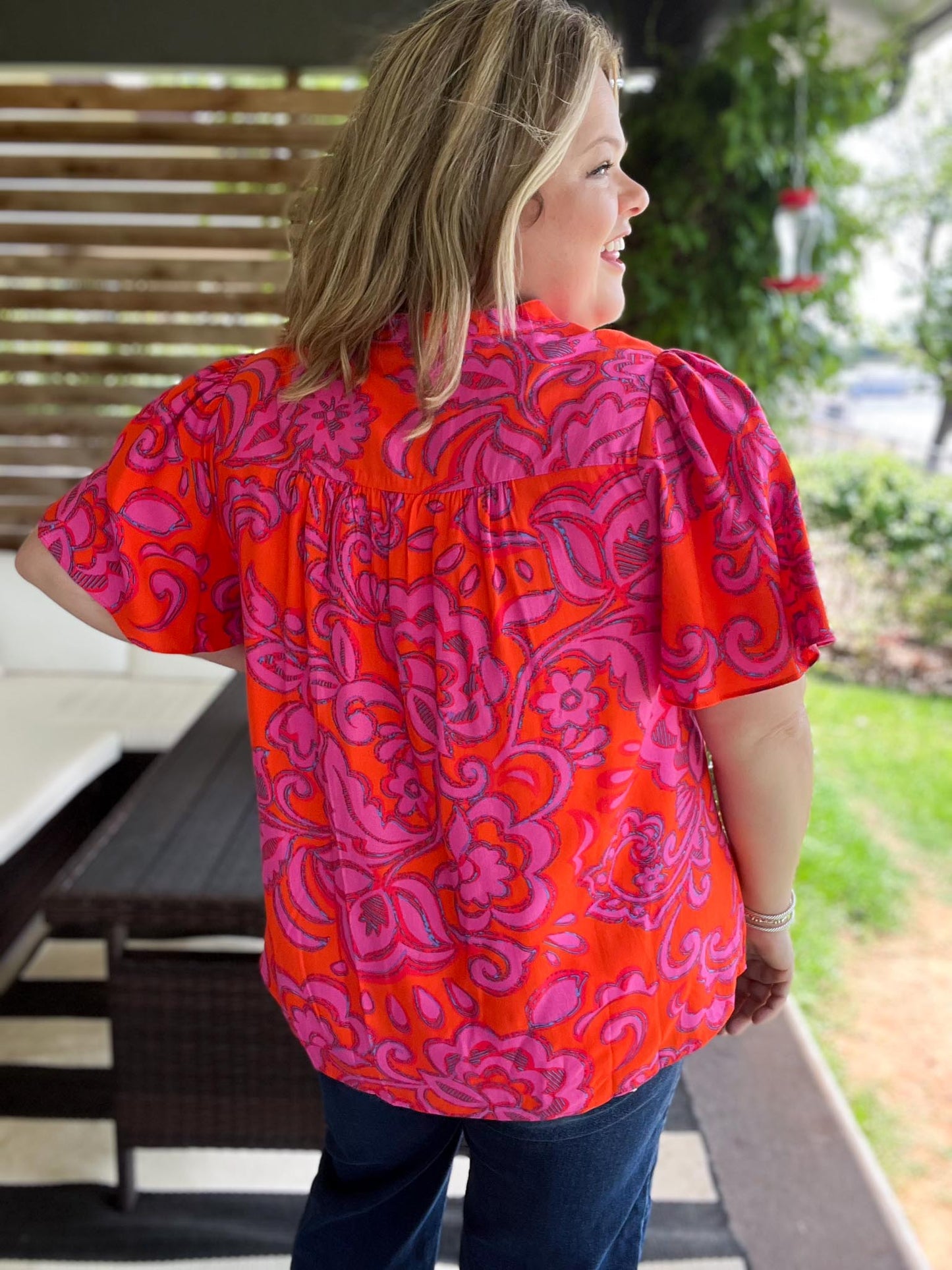 Citrus Crush Plus-Size Floral Pleated Top