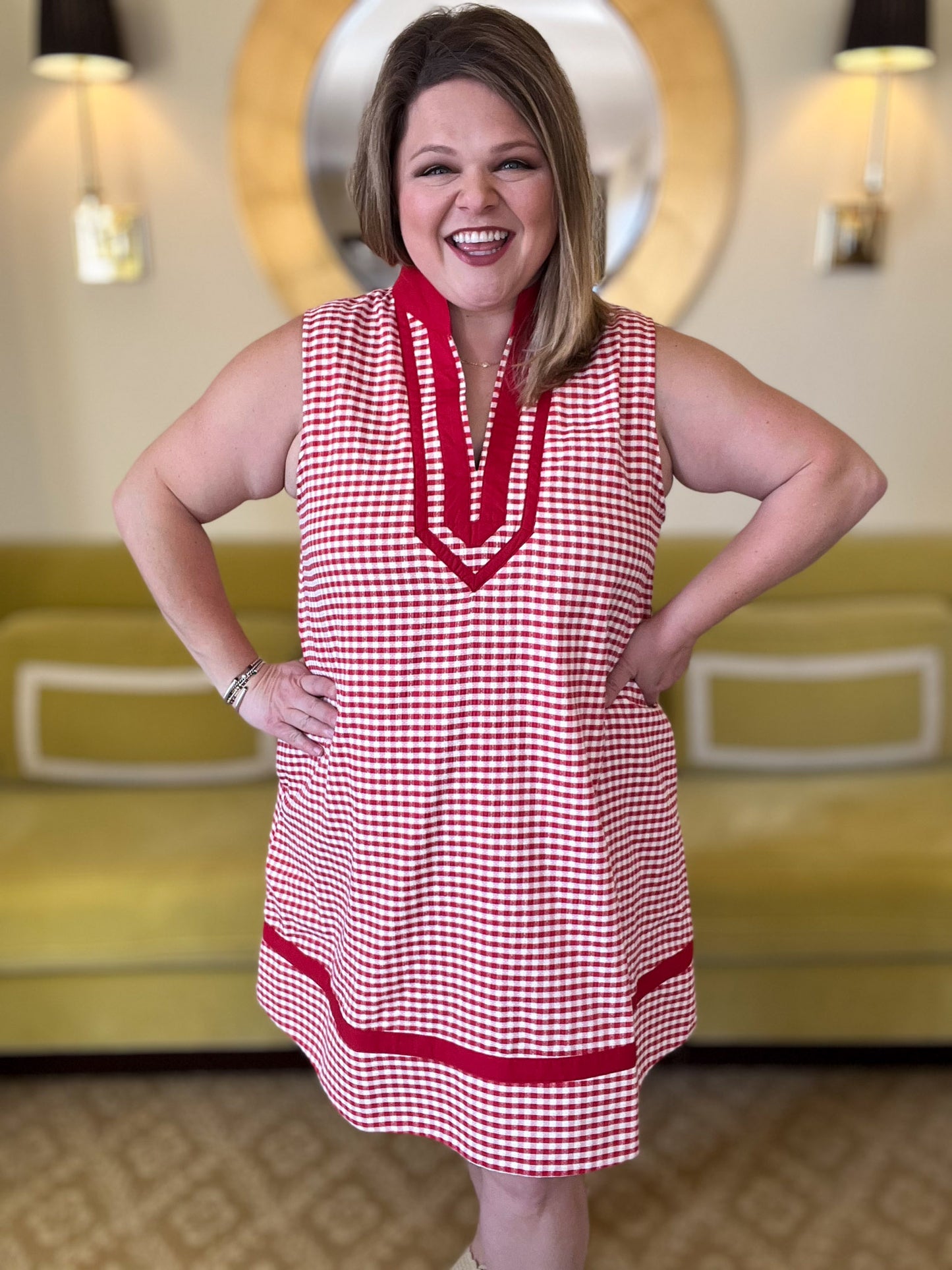 Coastal Check Curvy Red Gingham Dress