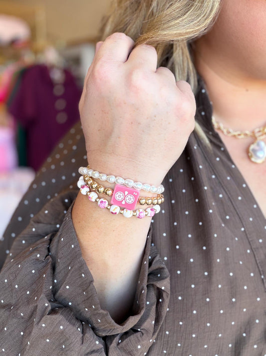 Two Dot Pink Mahjong Stretch Bracelet Stack