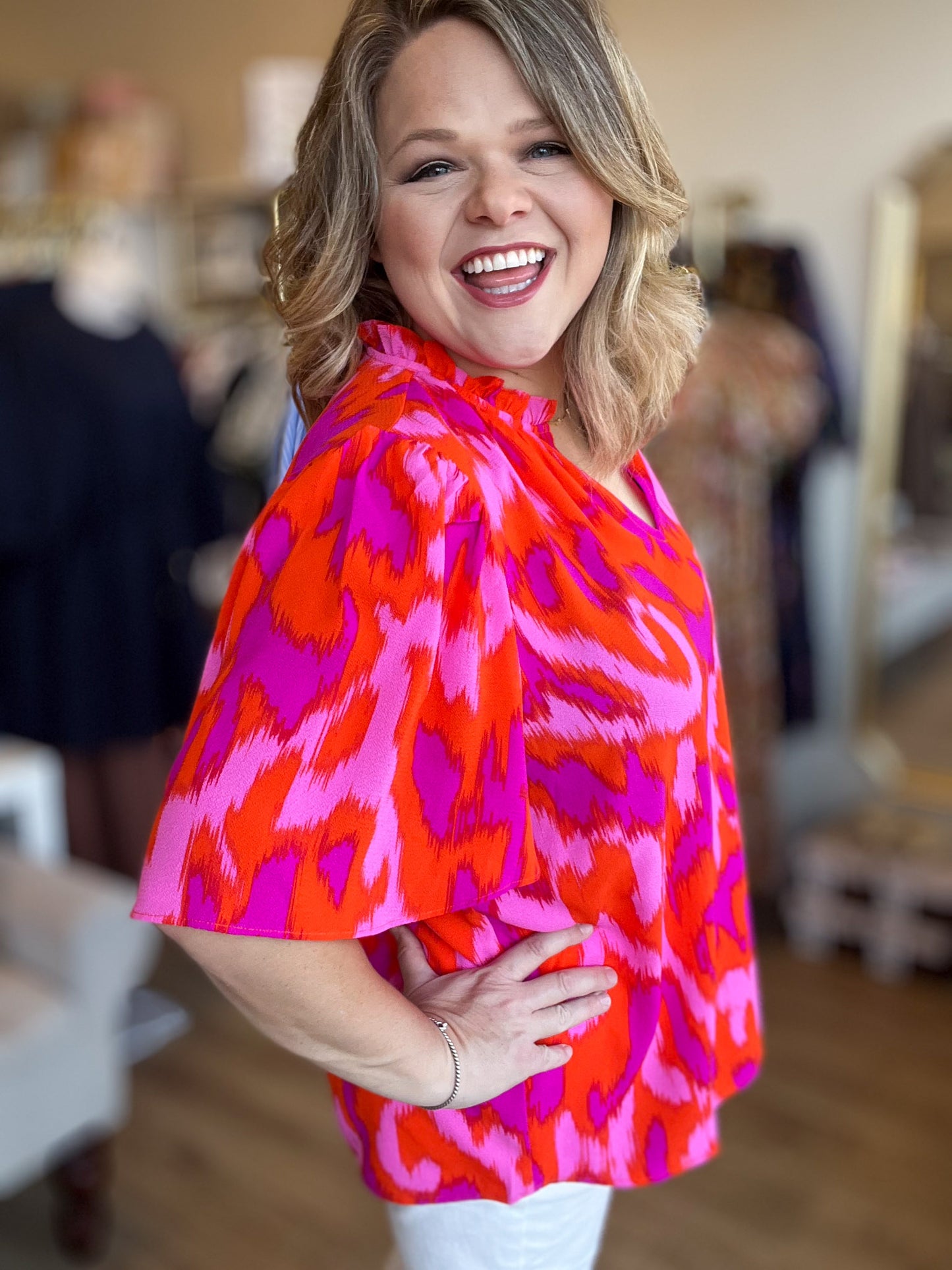 Color Me Confident Plus-Size Abstract Ruffle Top