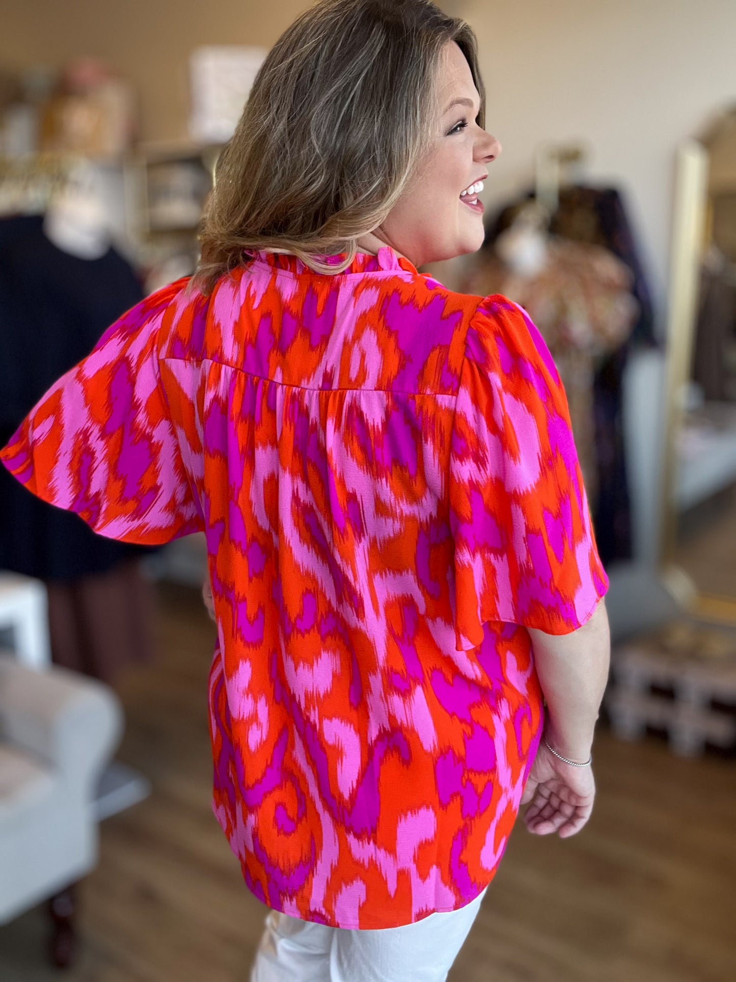 Color Me Confident Plus-Size Abstract Ruffle Top