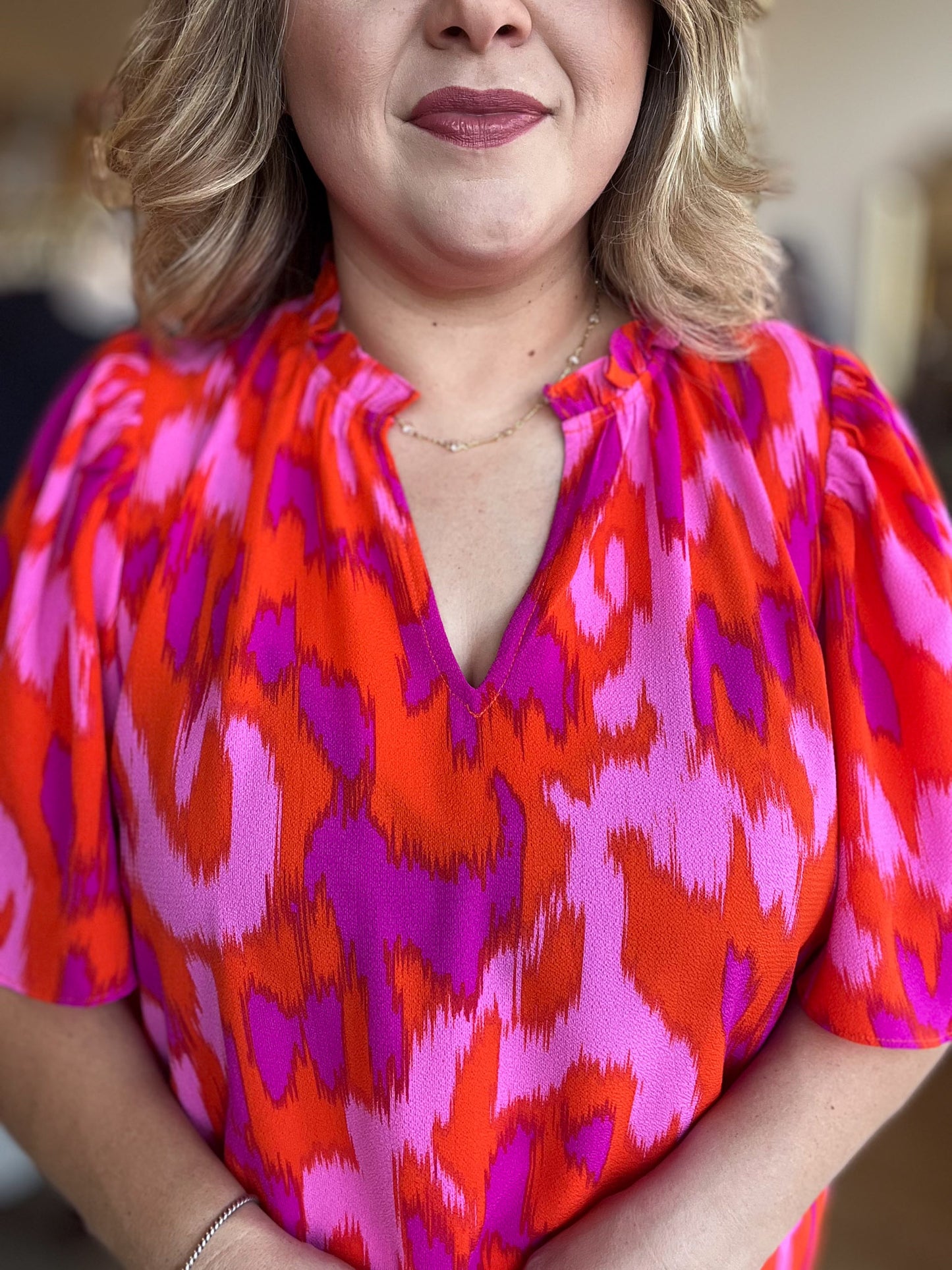 Color Me Confident Plus-Size Abstract Ruffle Top