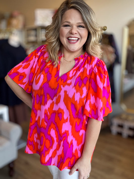 Color Me Confident Plus-Size Abstract Ruffle Top