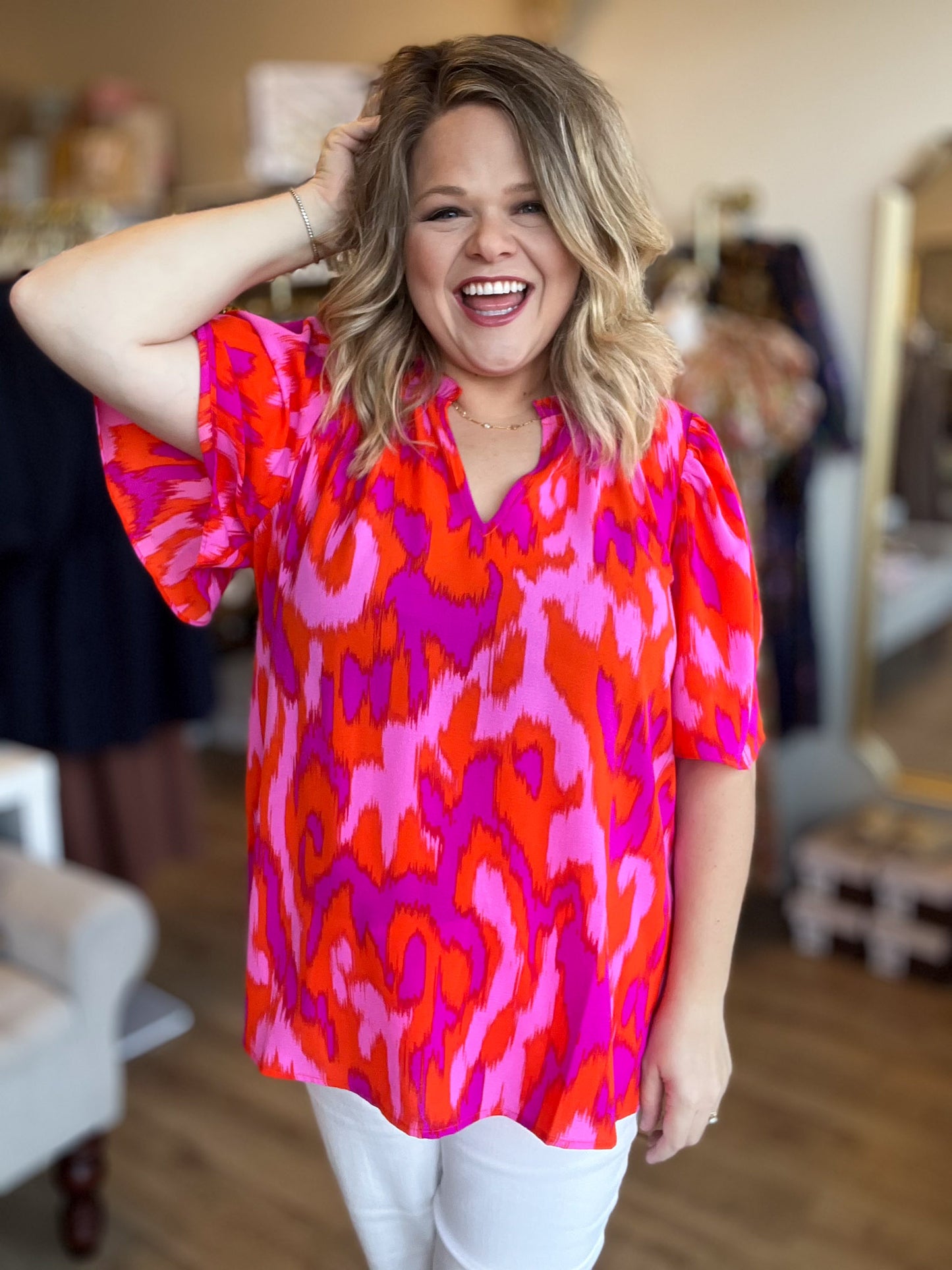 Color Me Confident Plus-Size Abstract Ruffle Top