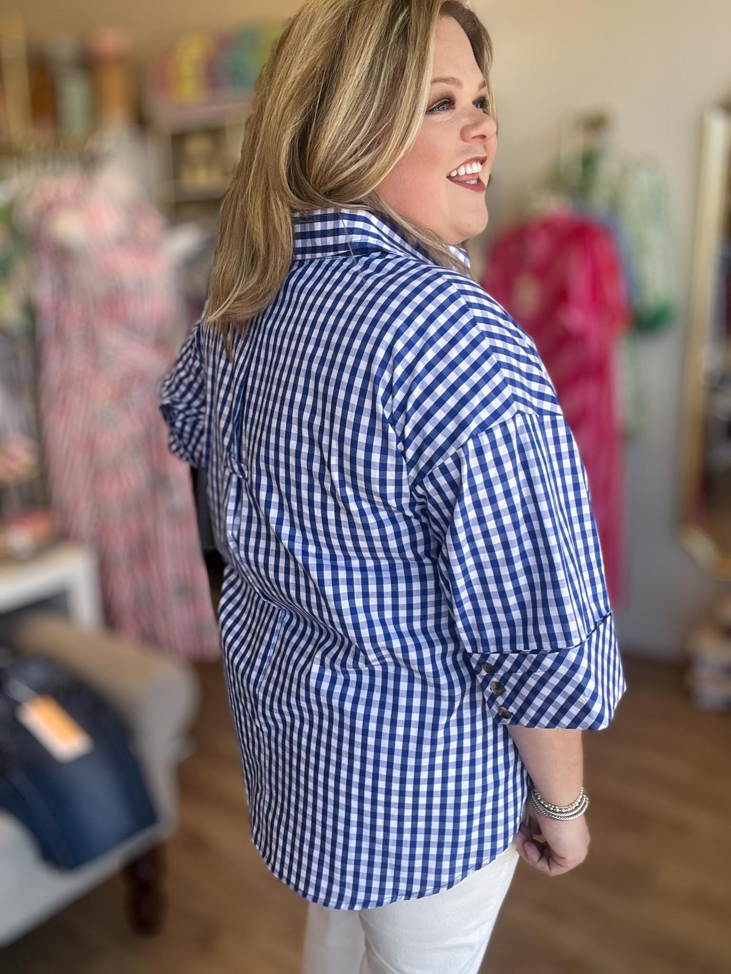 Cottage Check Curvy Blue Gingham Top