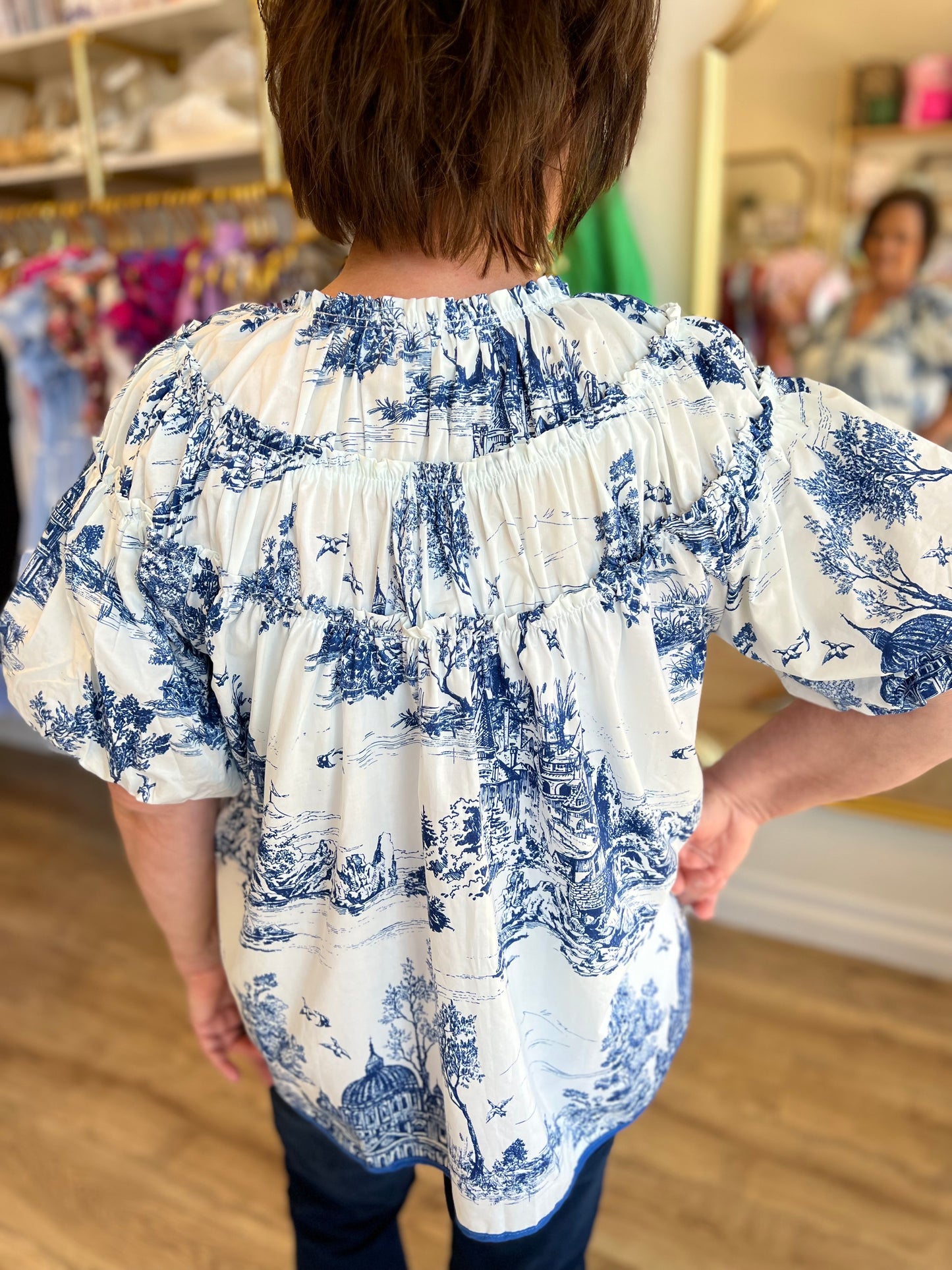 "Days of Yore" Blue Toile Top - FINAL SALE