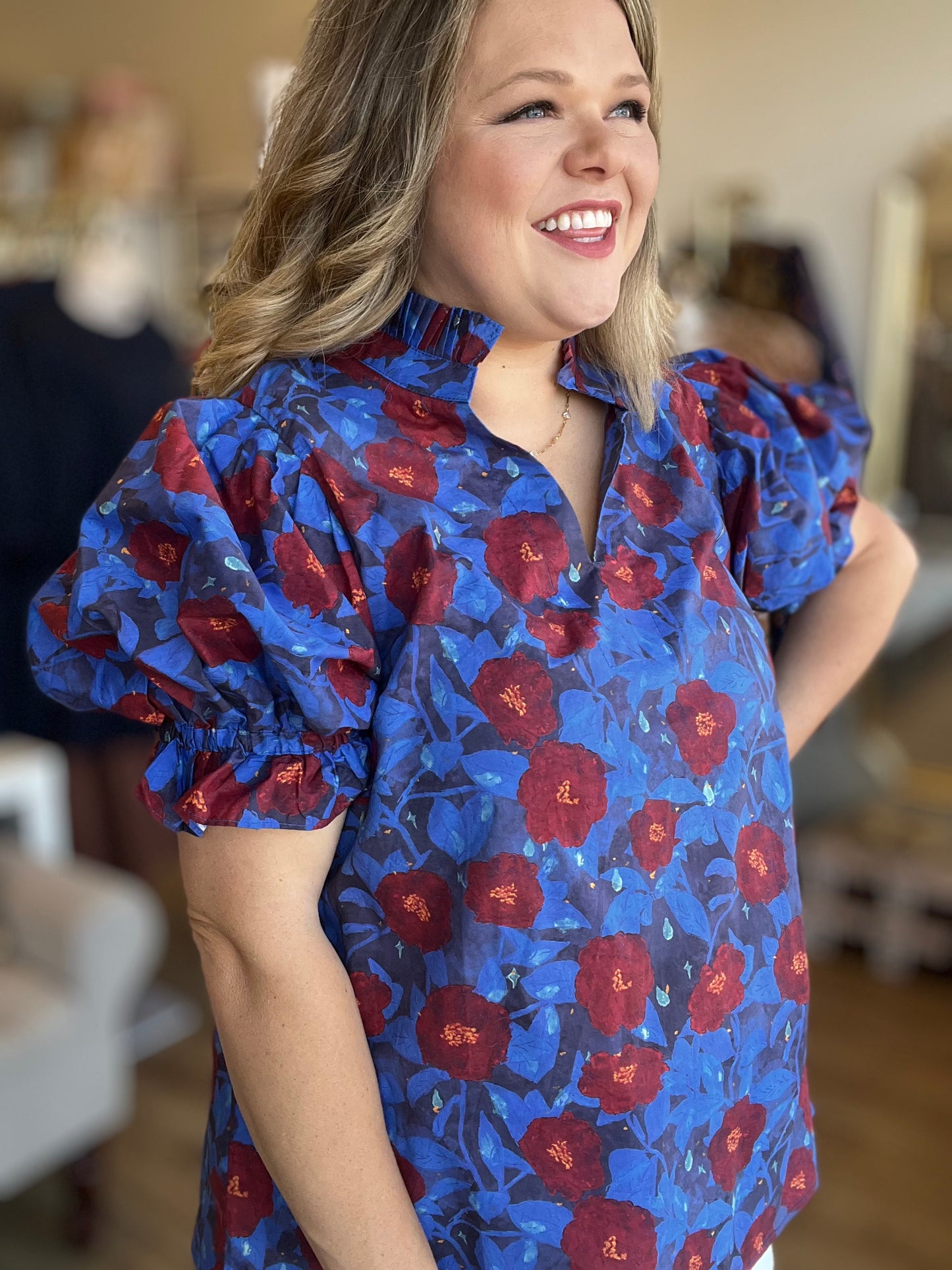 Midnight Moonflowers Curvy Blue Floral Top - FINAL SALE