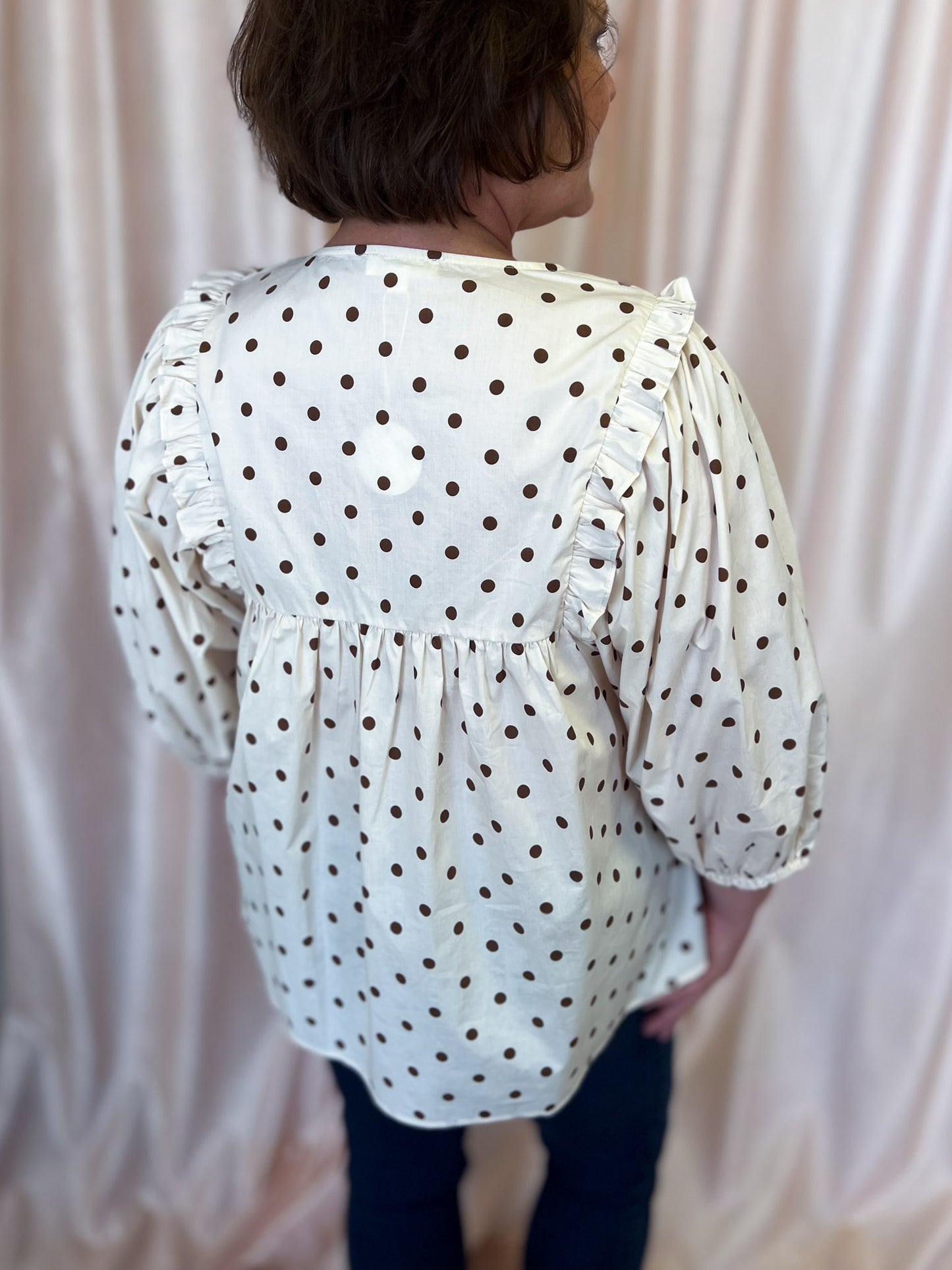 Dashing in Dots Plus-Size Cream & Brown Polka Dot Top