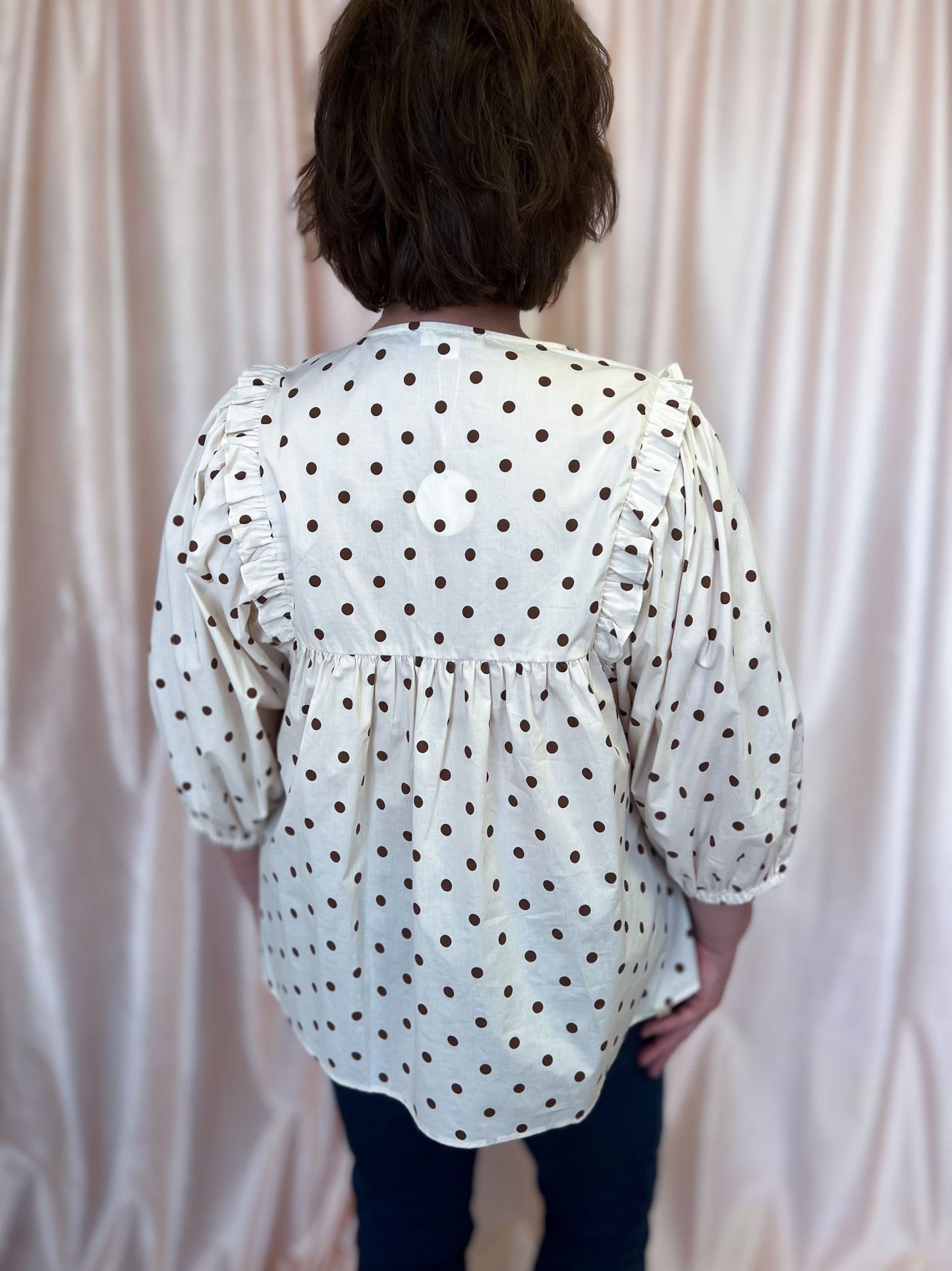 Dashing in Dots Plus-Size Cream & Brown Polka Dot Top
