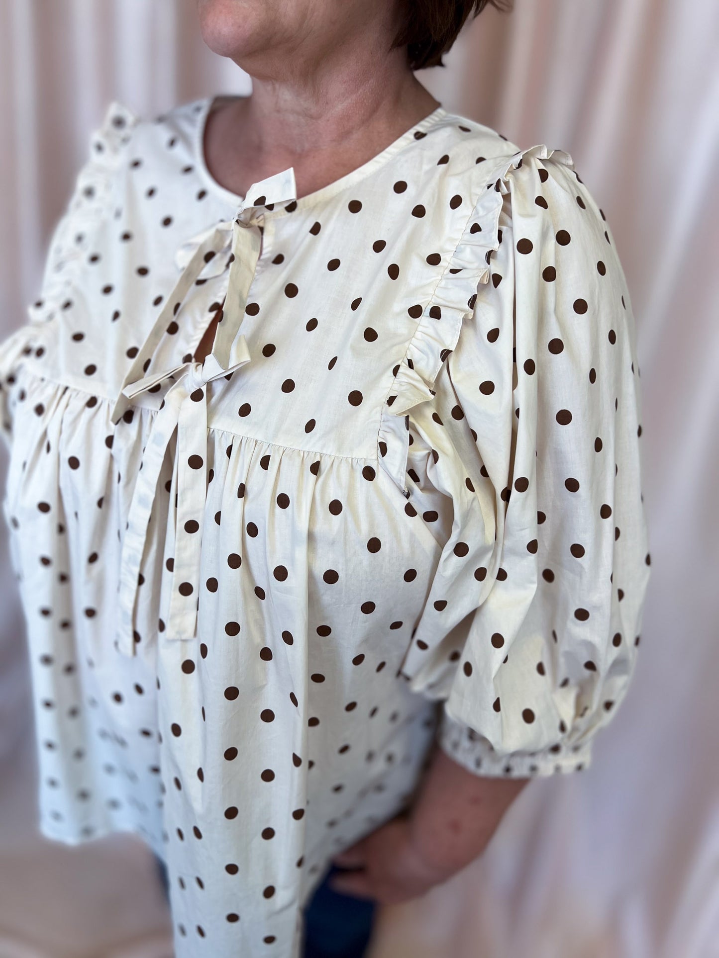 Dashing in Dots Plus-Size Cream & Brown Polka Dot Top