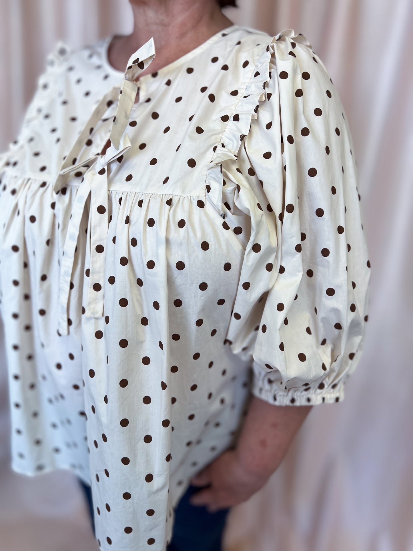 Dashing in Dots Plus-Size Cream & Brown Polka Dot Top