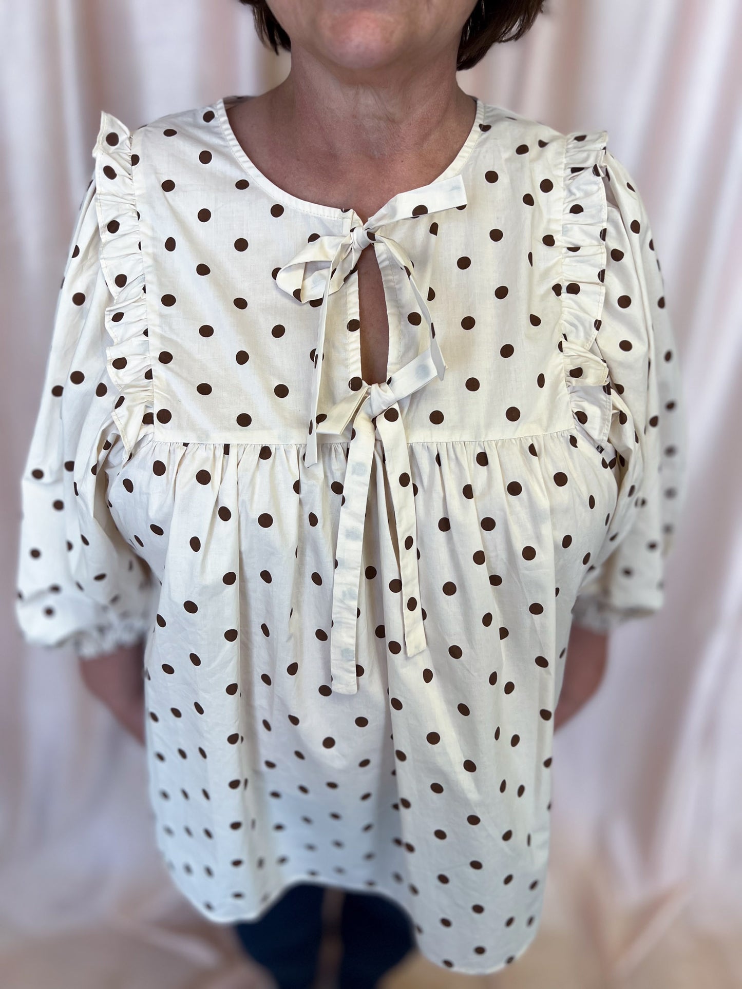 Dashing in Dots Plus-Size Cream & Brown Polka Dot Top