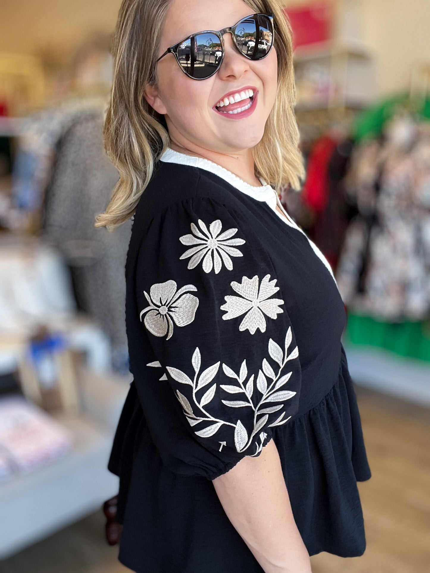 Dream Big Plus-Size Embroidered Peplum Blouse