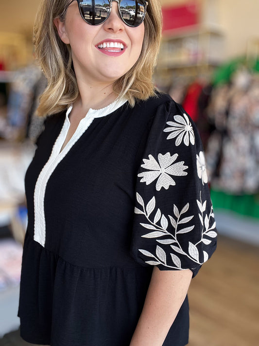 Dream Big Plus-Size Embroidered Peplum Blouse