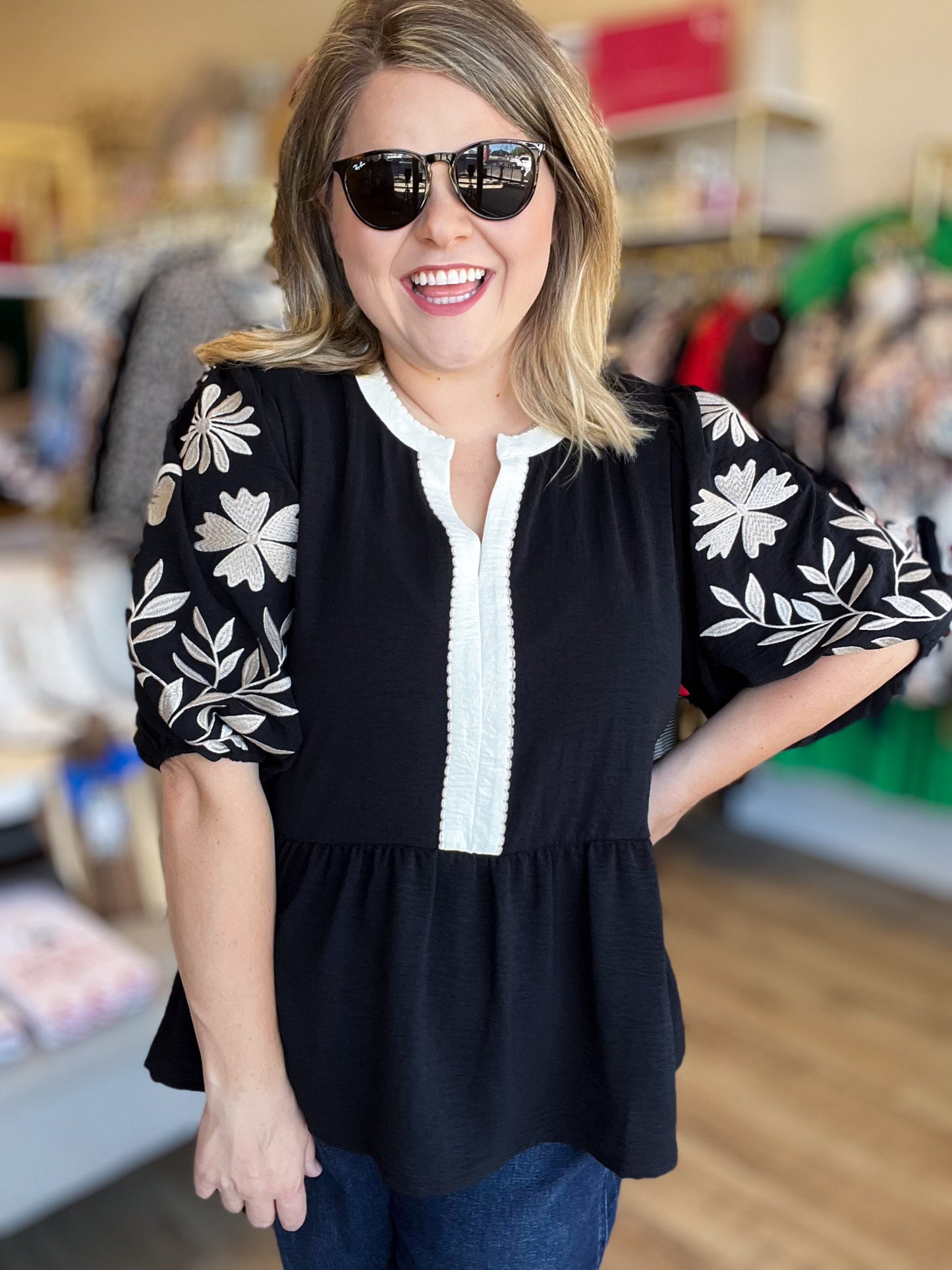 Dream Big Plus-Size Embroidered Peplum Blouse