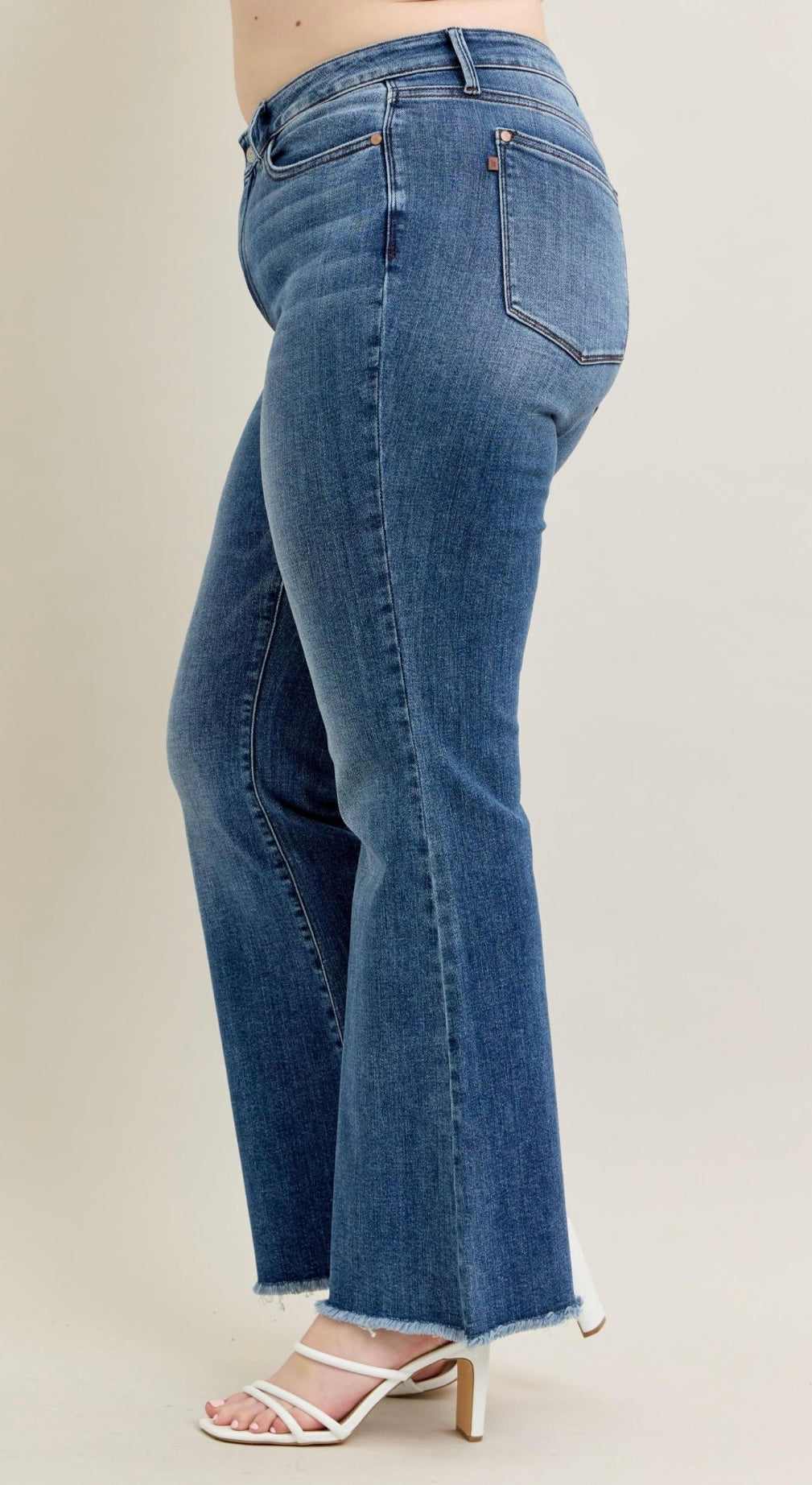 Plus-Size Judy Blue Mid-Rise Vintage Wash Fray Hem Flare Jeans