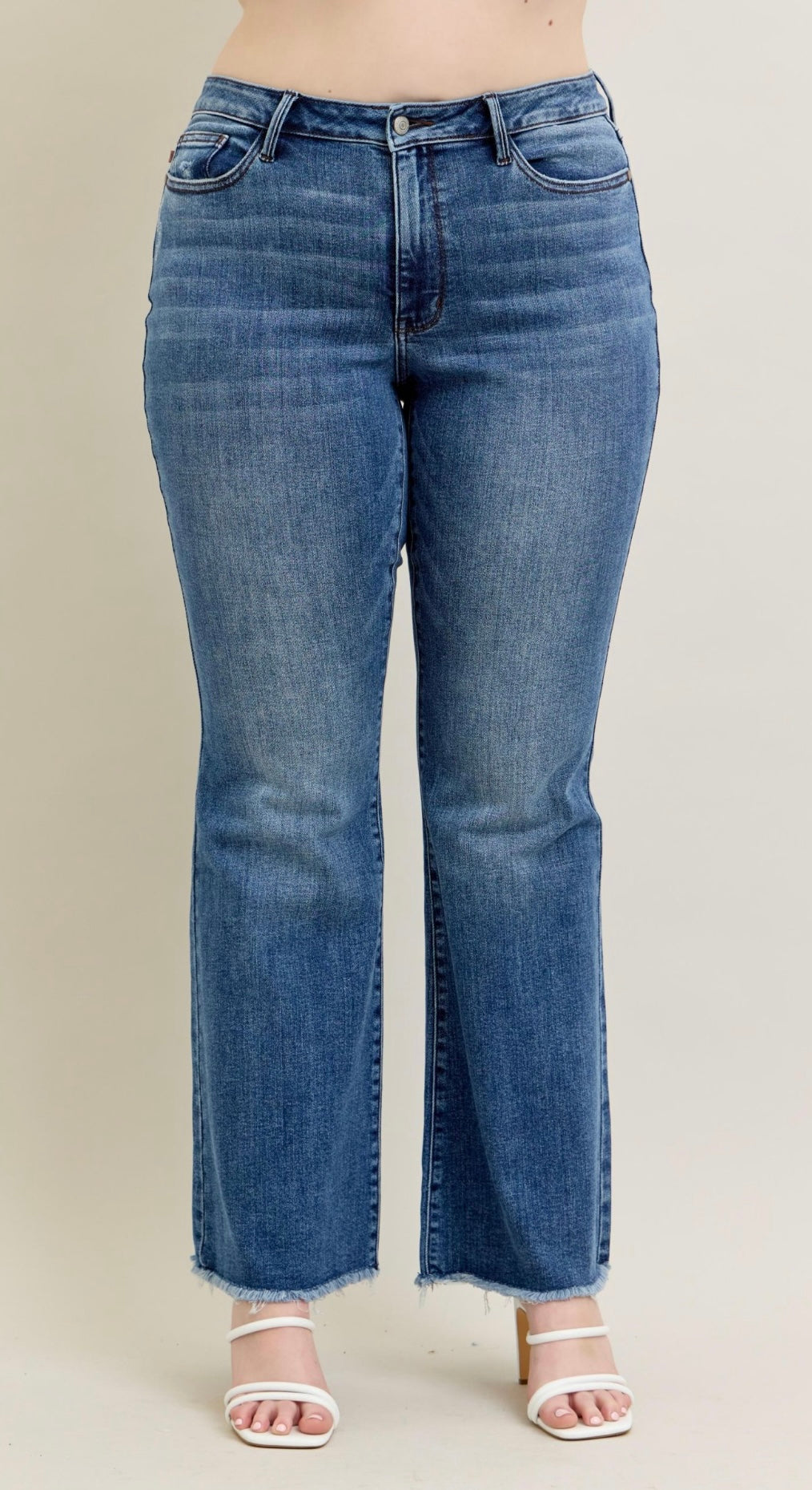 Plus-Size Judy Blue Mid-Rise Vintage Wash Fray Hem Flare Jeans