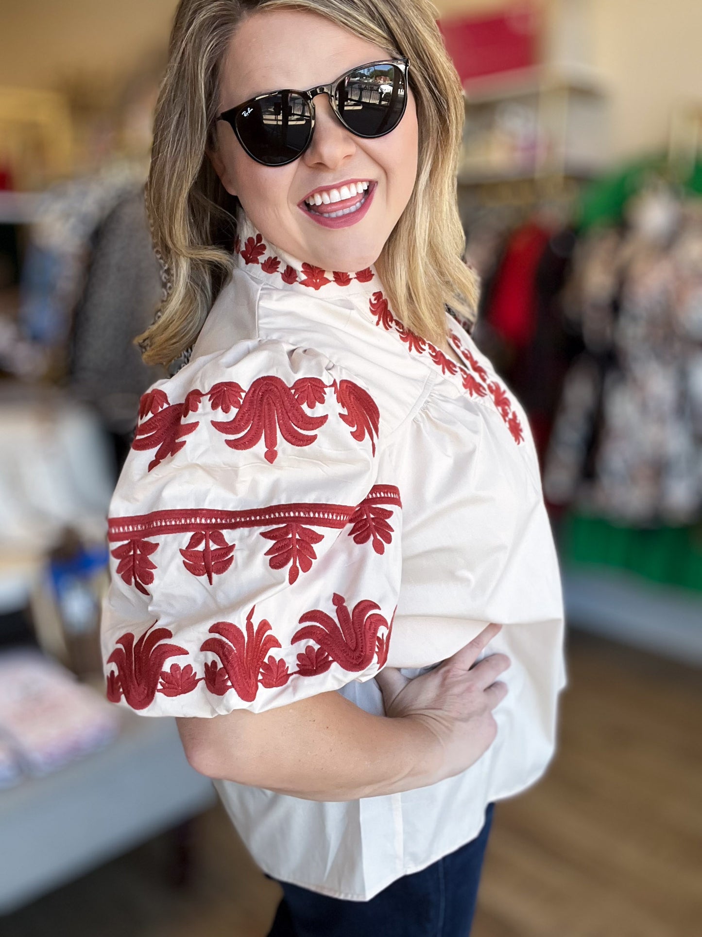 Eccentric Embroidery Curvy Ecru Top