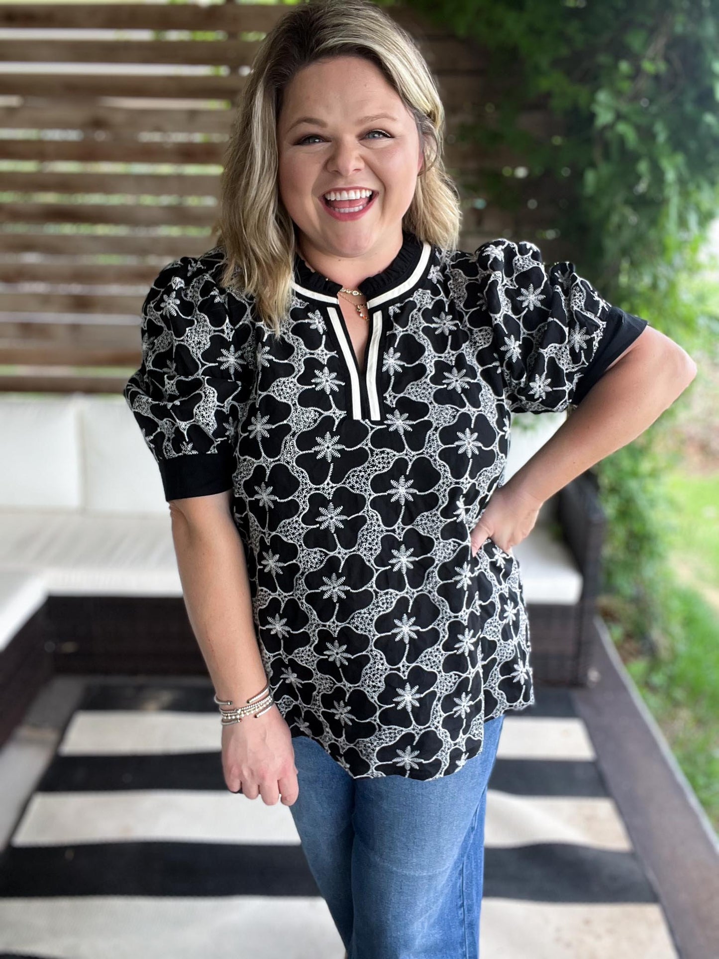 Edge of Elegance Plus-Size Embroidered Floral Top