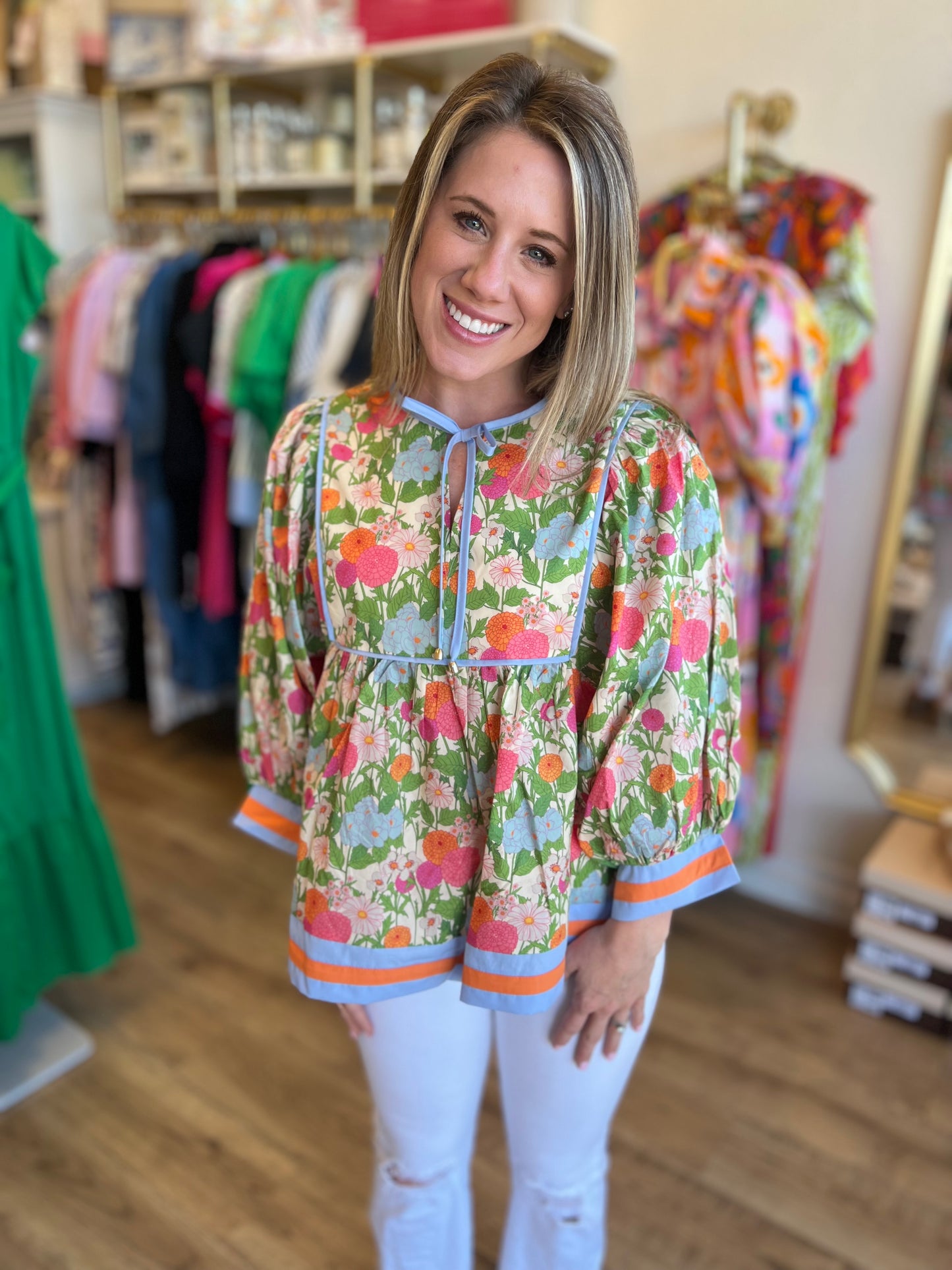RESTOCKED! “Flower Power” Curvy Marigold Top