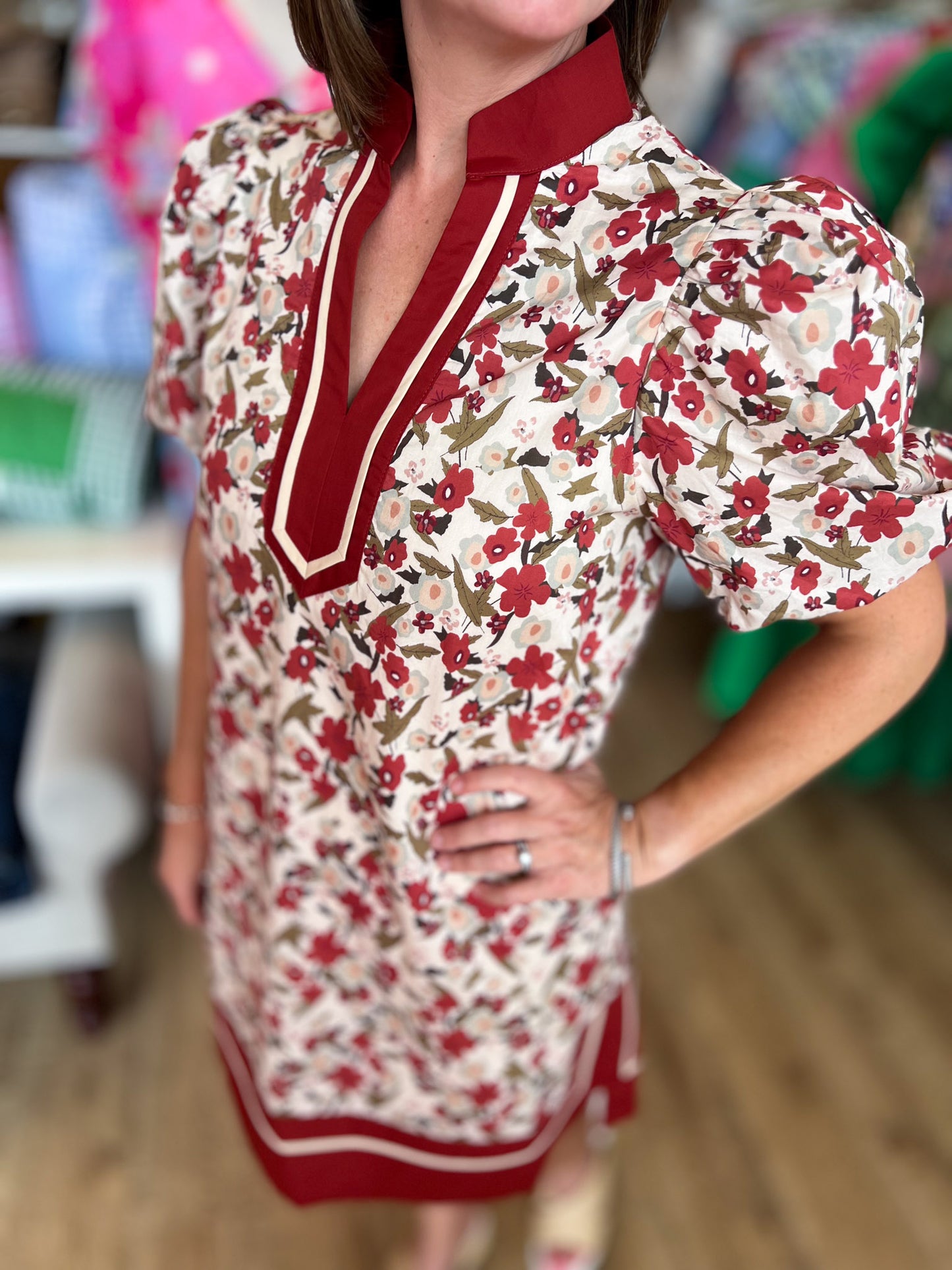 Falling for Florals Rust Contrast Trim Dress