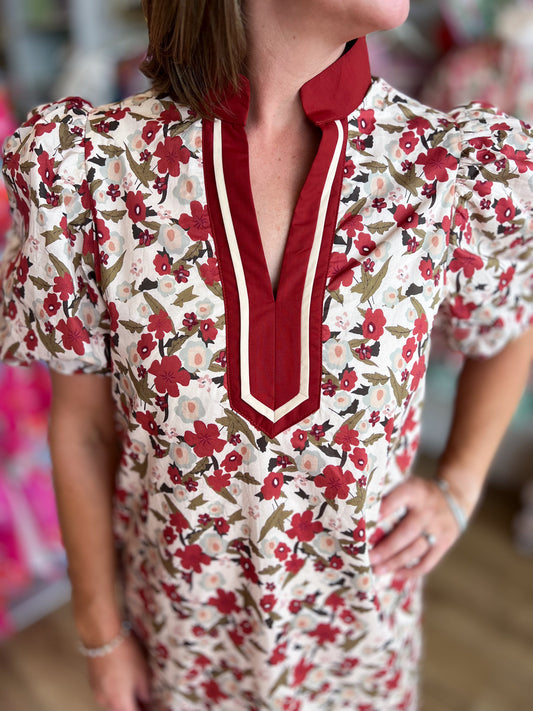 Falling for Florals Rust Contrast Trim Dress