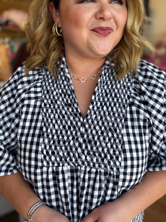 Farmhouse Check Curvy Black Gingham Midi Dress
