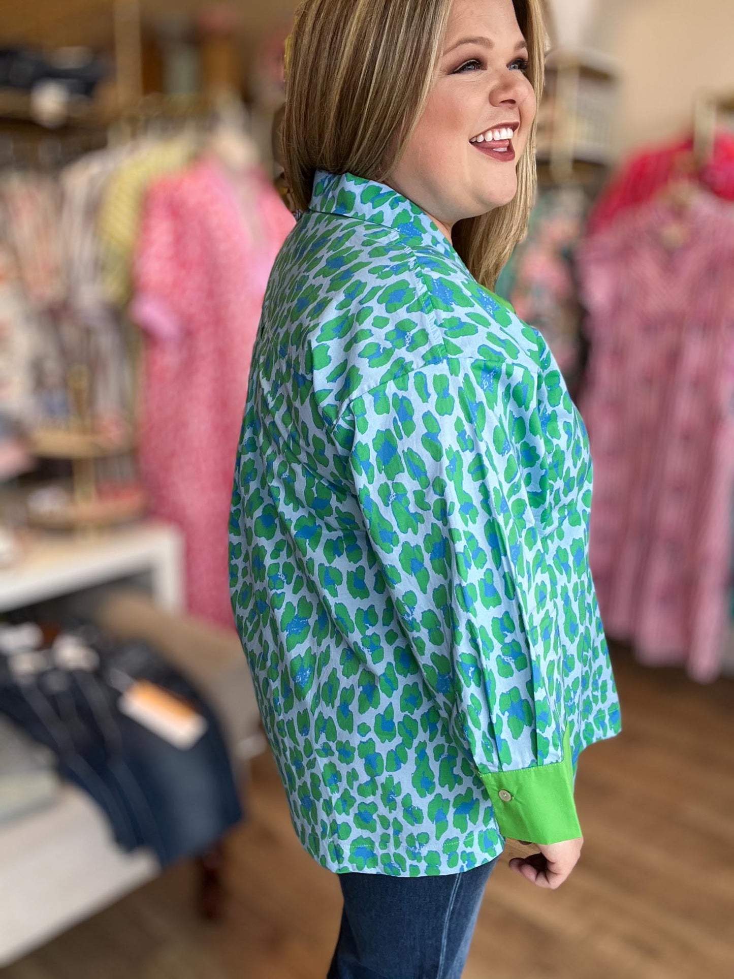 Fierce & Flirty Curvy Green Leopard Top