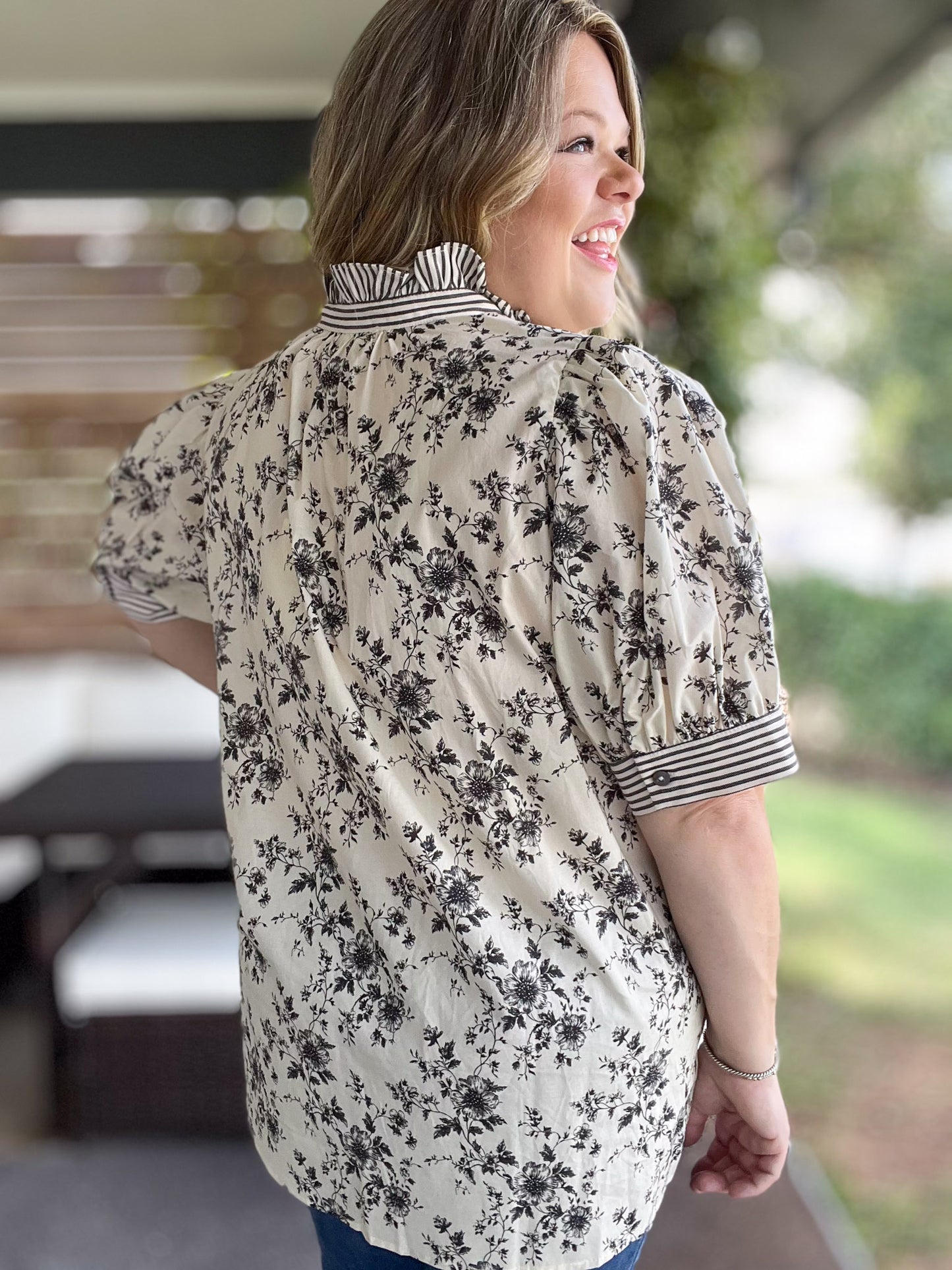Floral Frenzy Curvy Black & White Floral Top