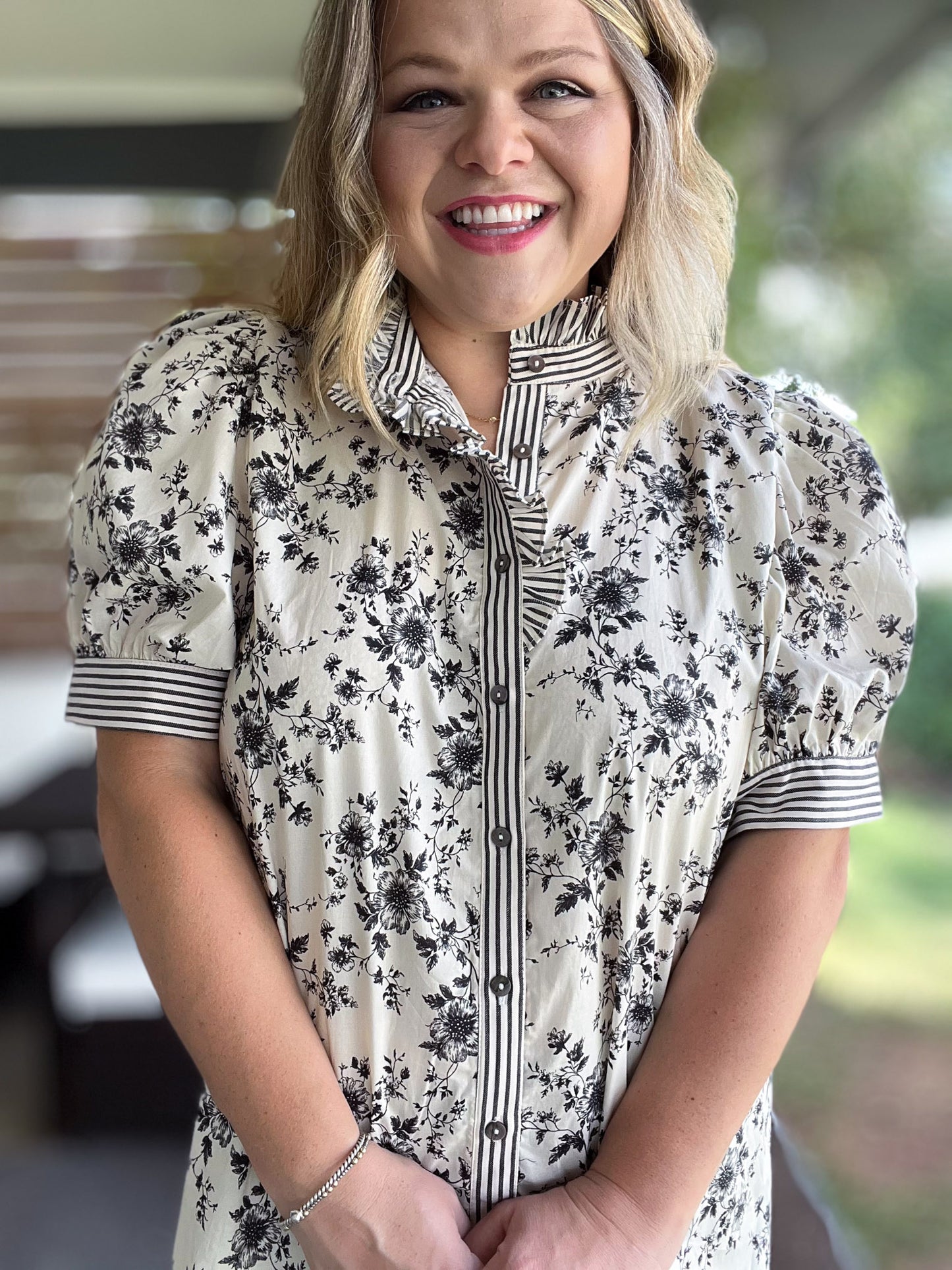 Floral Frenzy Curvy Black & White Floral Top