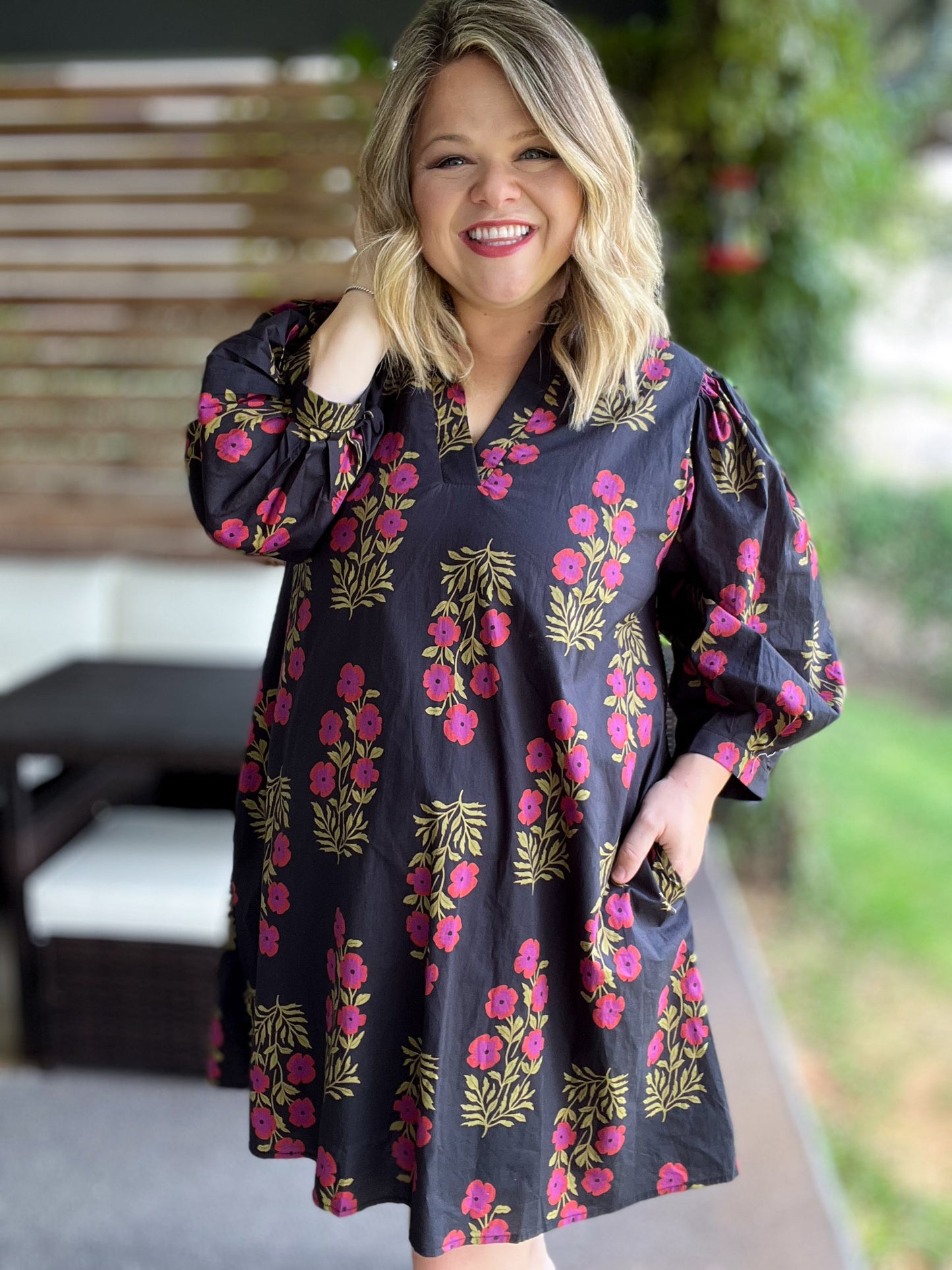 Follow Every Rainbow Curvy Black Blossom Dress