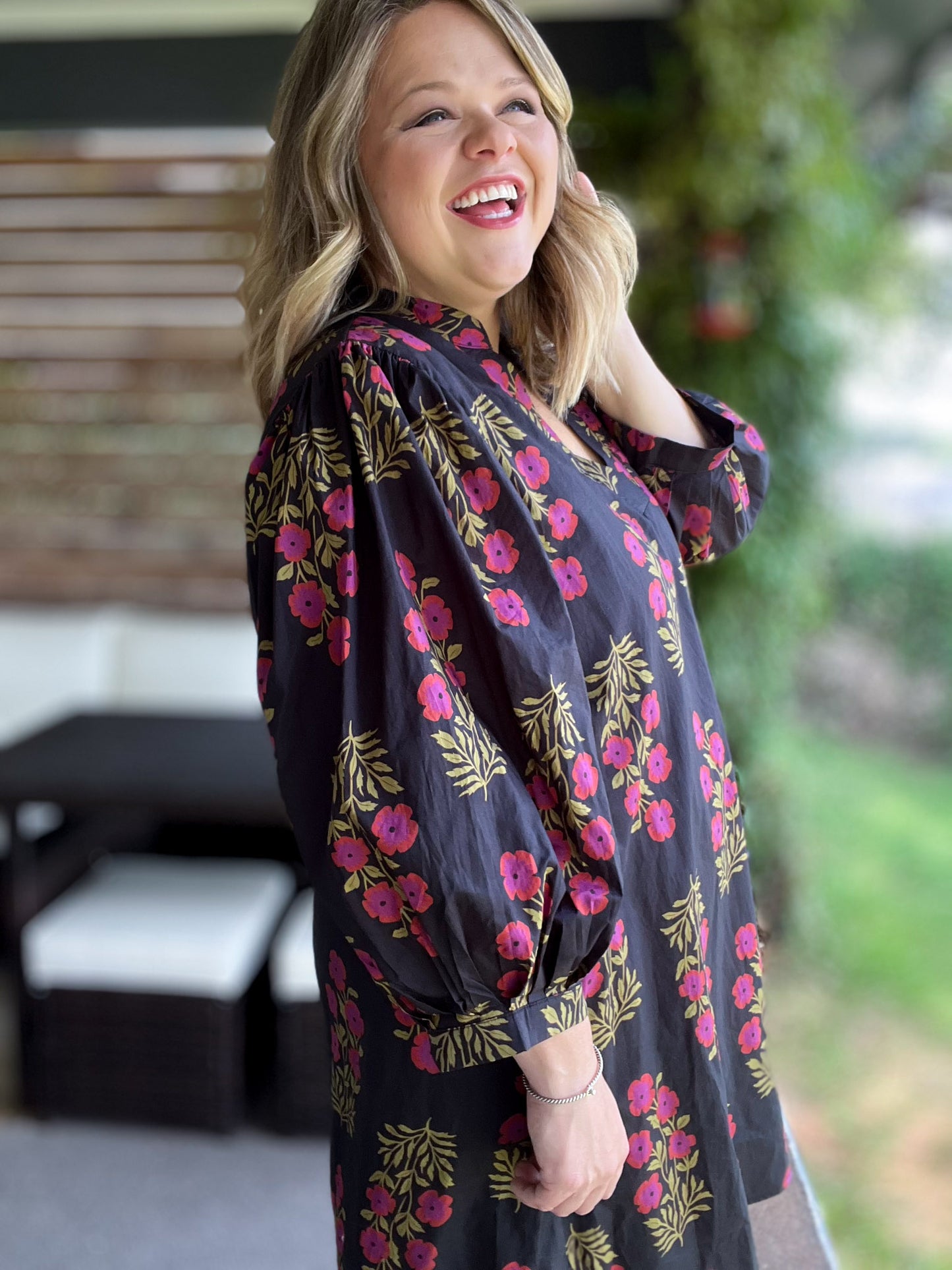 Follow Every Rainbow Curvy Black Blossom Dress