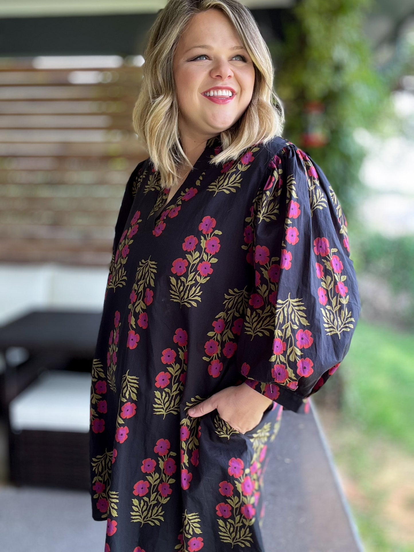 Follow Every Rainbow Curvy Black Blossom Dress