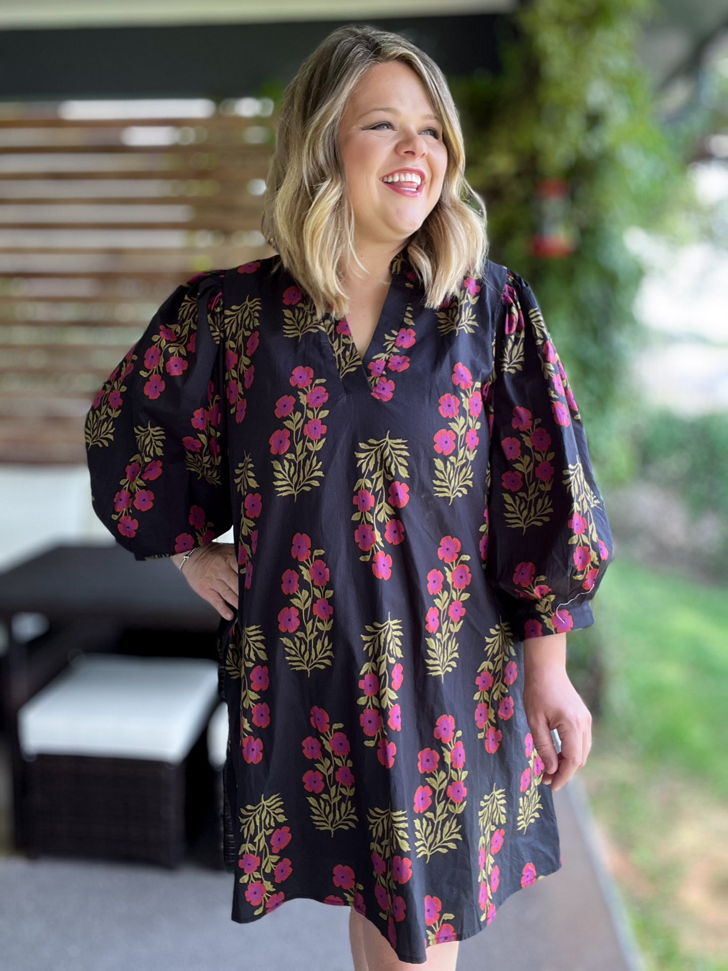 Follow Every Rainbow Curvy Black Blossom Dress