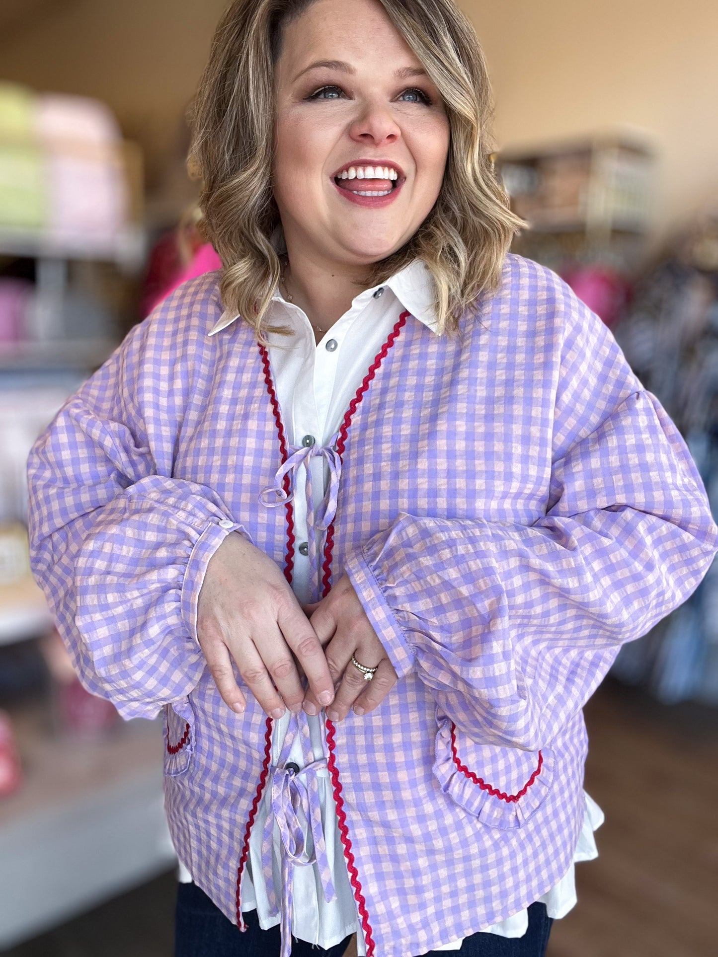 Forever & Always Plus-Size Gingham Heart Blouse