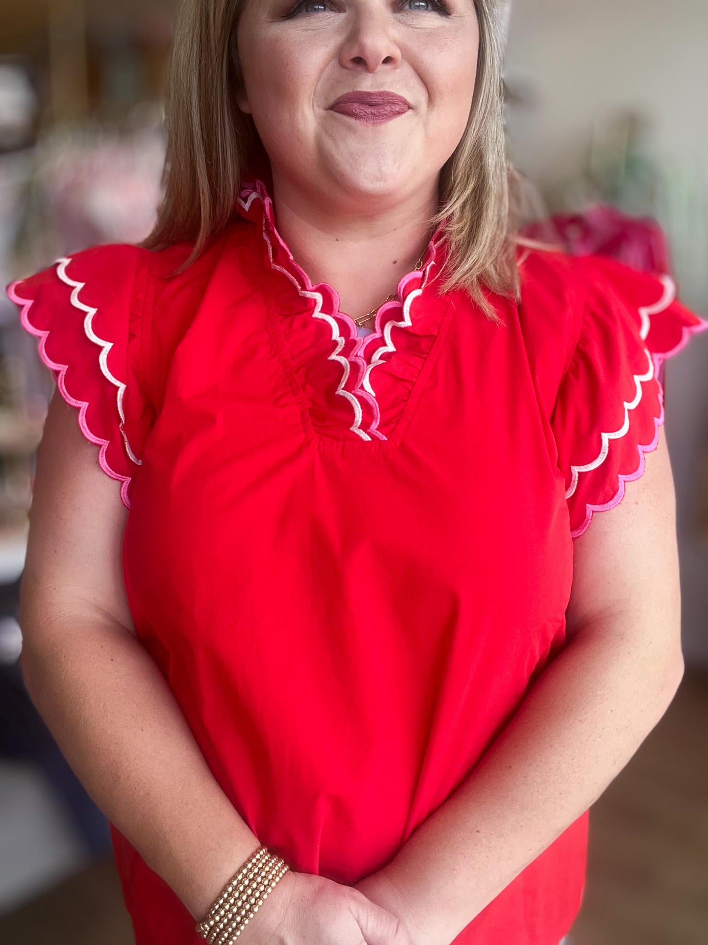 Frilly & Free Curvy Red Flutter Sleeve Top