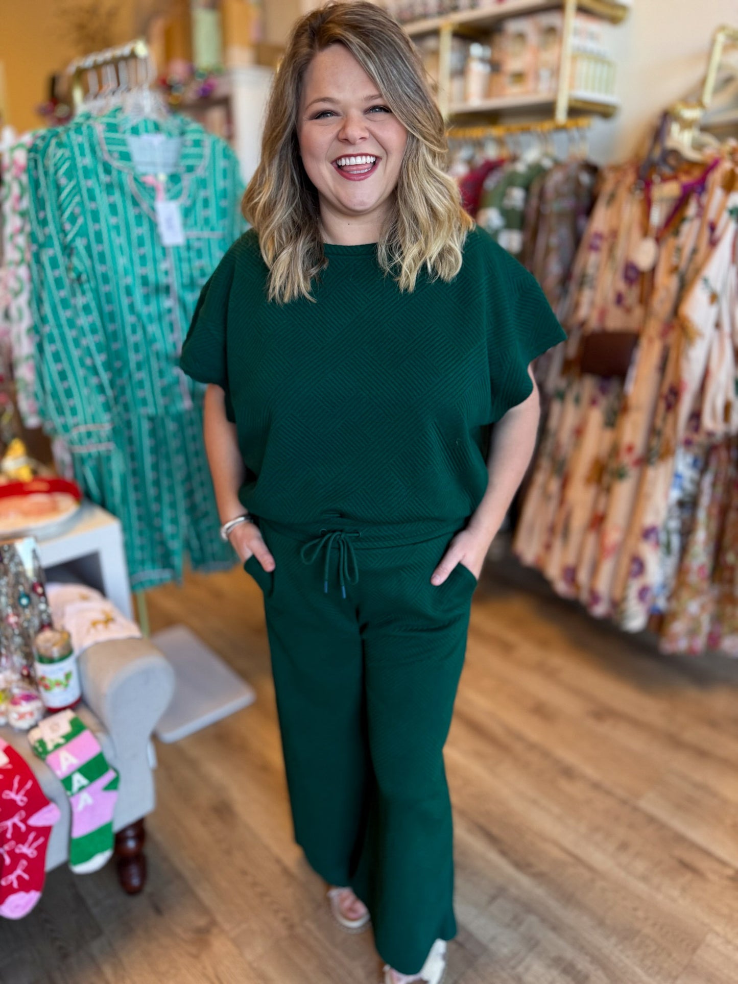 From the Sidelines Plus-Size Green Textured Set