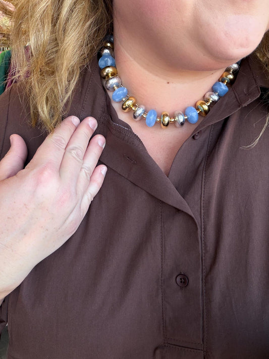 Frosted Sky Mixed Metal Beaded Necklace