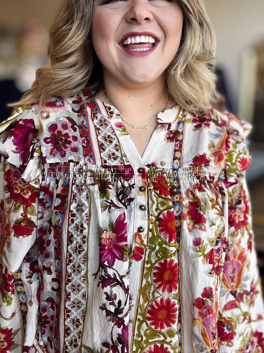 Garden Party Plus-Size Peasant Top